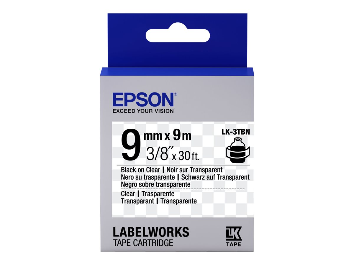 Epson LabelWorks LK-3TBN - Schwarz auf Transparent - Rolle (0,9 cm x 9 m) 1 Kassette(n) Etikettenband - für LabelWorks LW-1000, 300, 400, 600, 700, 900, K400, Z5000, Z5010, Z700, Z710, Z900