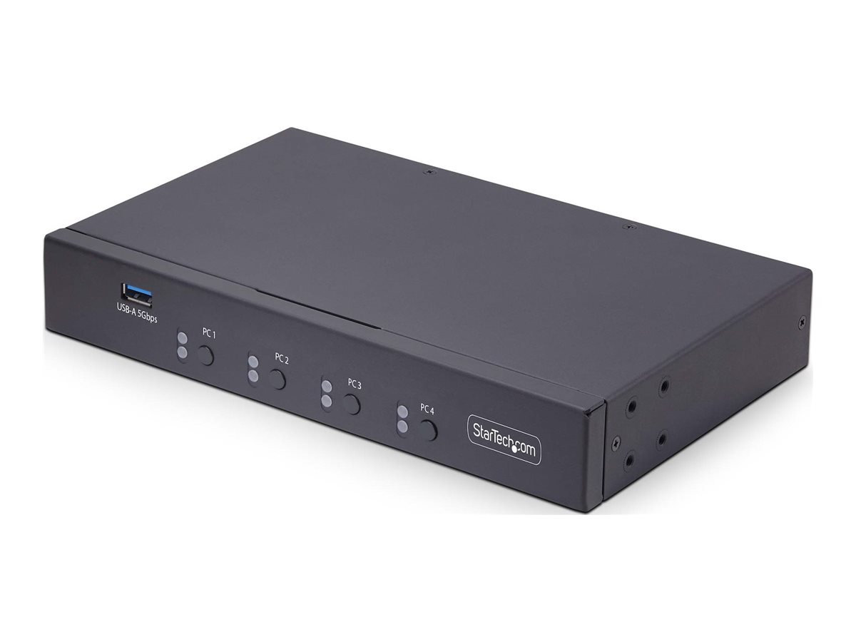 StarTech.com 4-Port KM Switch with Mouse Roaming USB Switch for KeyboardMouse 3.5mm and USB Audio Peripheral Sharing for 4 Computers USB 3.0 Switcher TAA Compliant - HotkeyPushbutton Switching (P4A20132-KM-SWITCH)