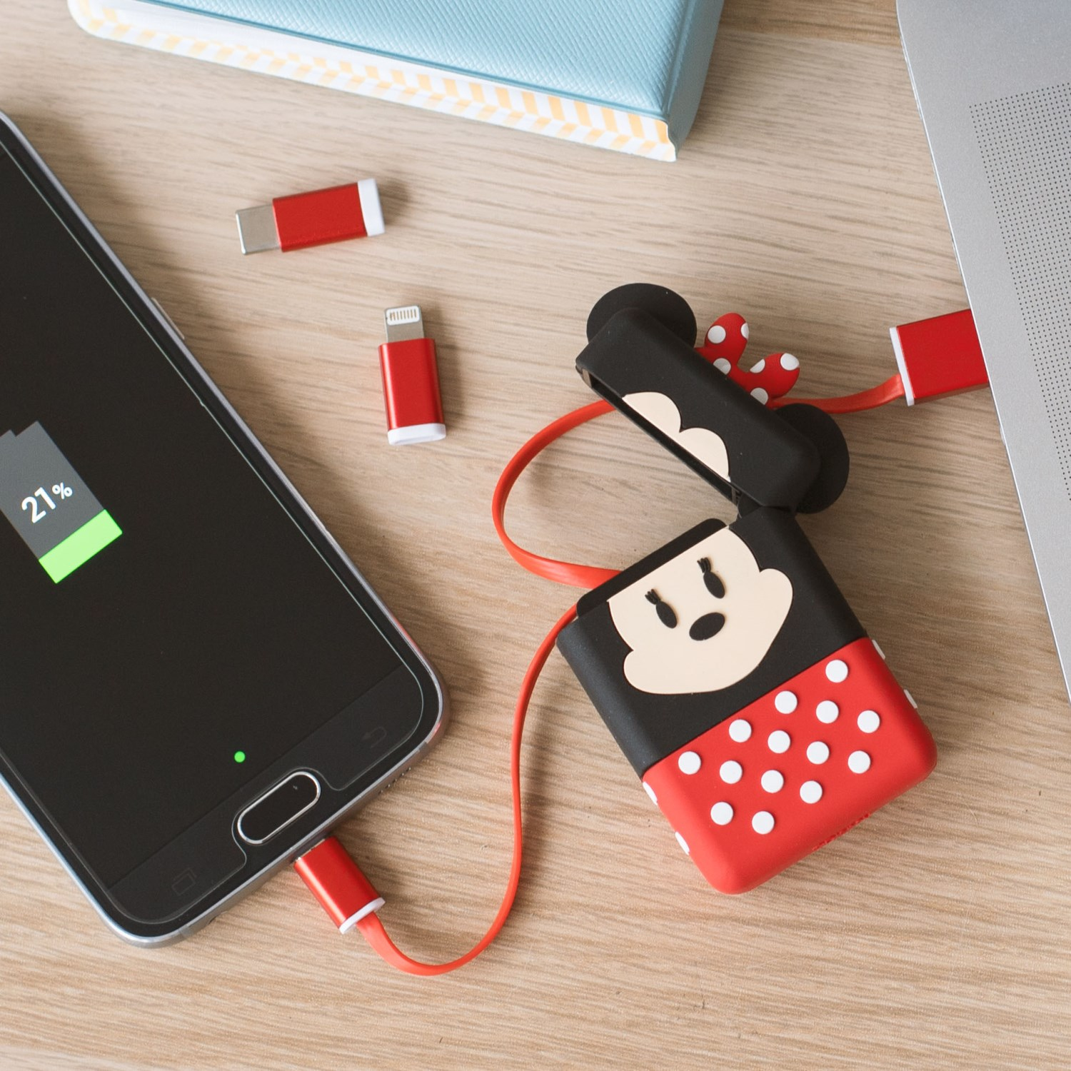 Thumbs Up PowerSquad Minnie Mouse - 0,6 m - USB A - USB C/Micro-USB B/Lightning - Schwarz - Rot, Ansicht 2