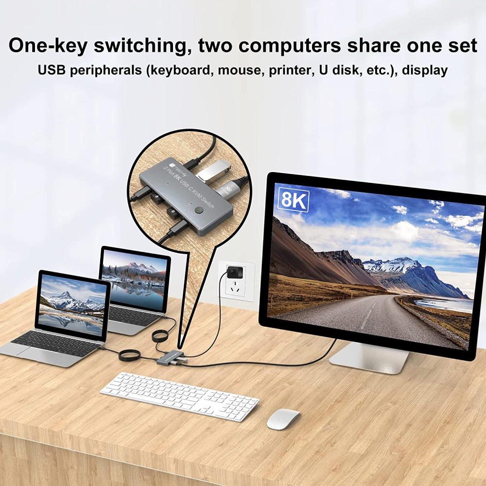 EFB Elektronik Techly KVM USB-C Switch 8K Displayport 1.4 2x USB-C 3x USB 2.0 - KVM-Umschalter - Thunderbolt 3, Ansicht 2