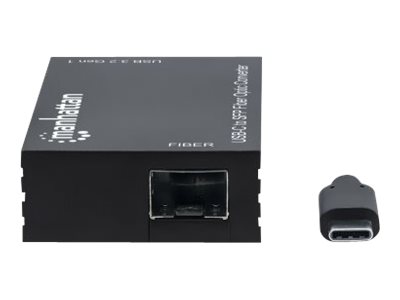 Manhattan USB-C to SFP Fibre Optic Converter, 5 Gbps (USB 3.2 Gen1 aka USB 3.0), Gigabit (1000 Mbps) Ethernet Optical Network Connection, Open SFP Slot, Equivalent to Startech US1GC30SFP, SuperSpeed USB, Fiber, Black, Three Year Warranty - Netzwerkad...