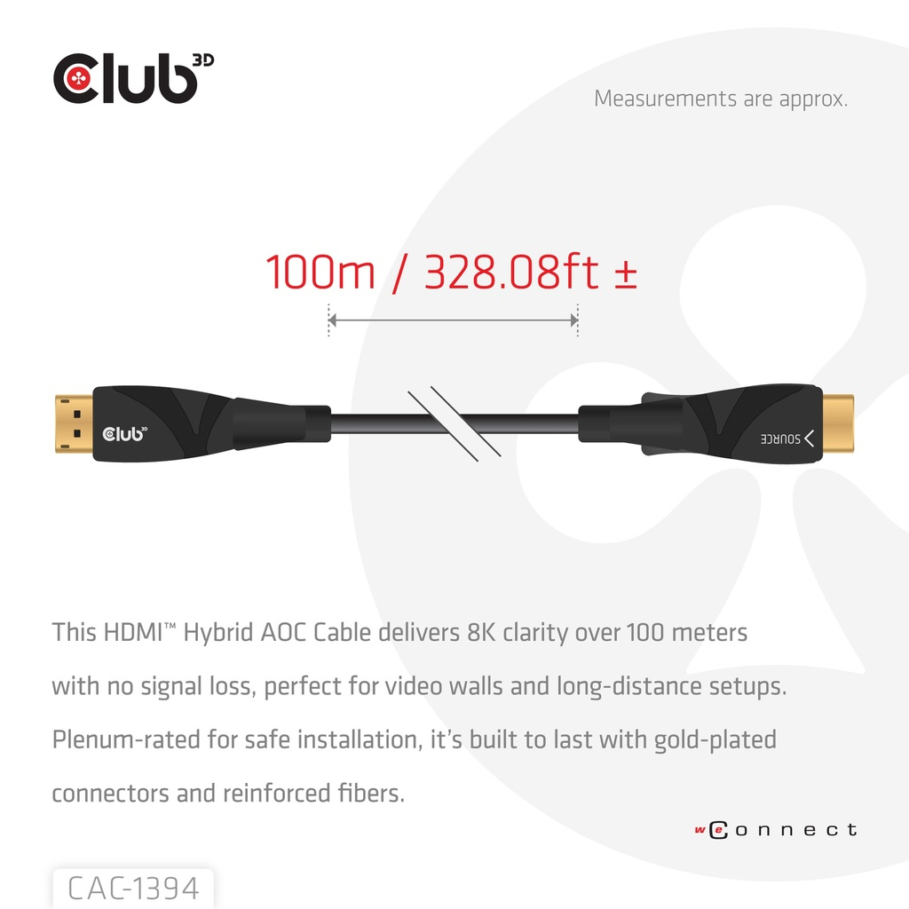 Club 3D HDMI 2.1 Hybrid Aoc Cable 8K60Hz/4K120Hz 328.08ft - Kabel - Kabel - Digital/Daten, Ansicht 3