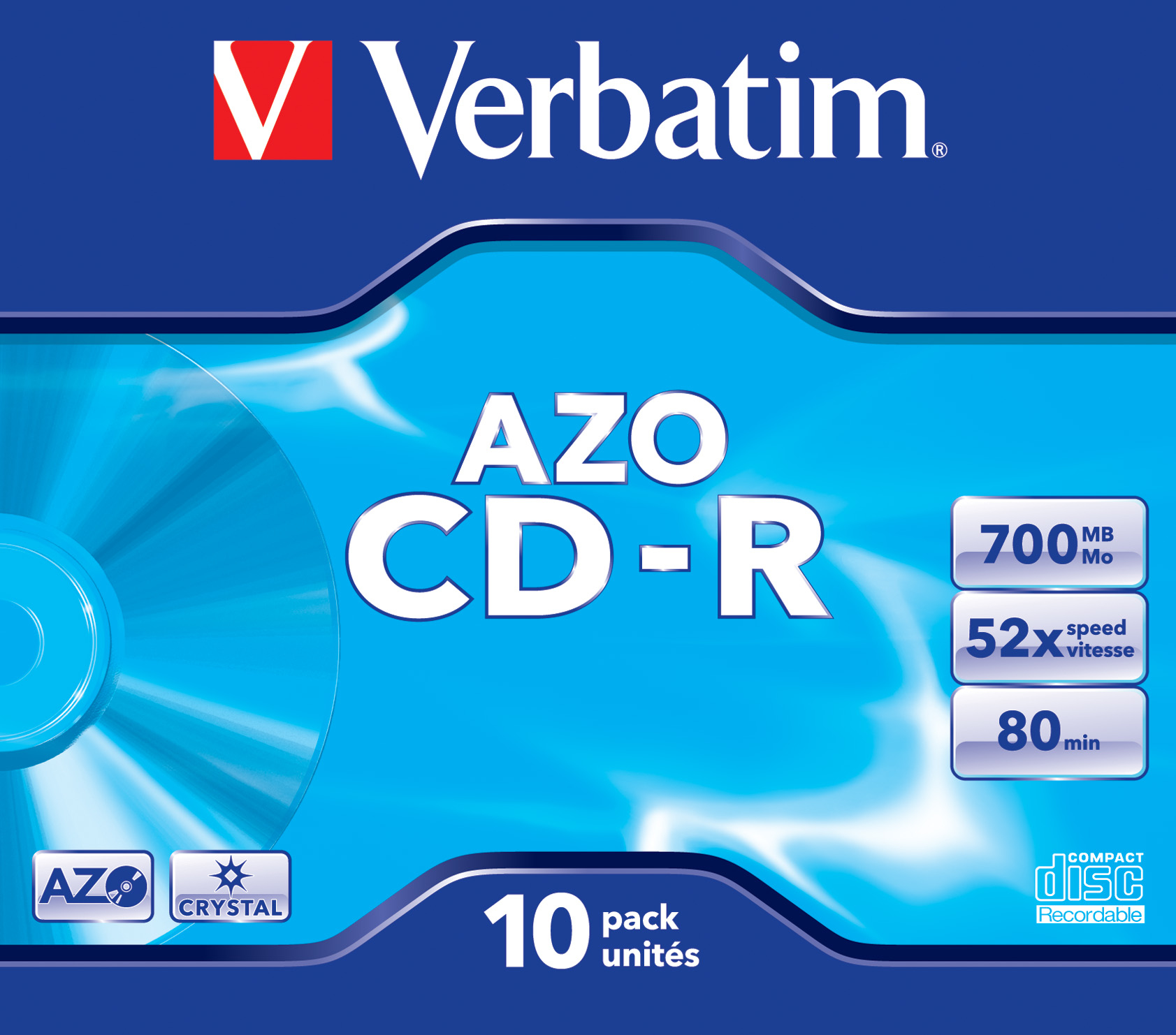 Verbatim AZO Crystal - 10 x CD-R - 700 MB 52x - Jewel Case (Schachtel), Ansicht 2