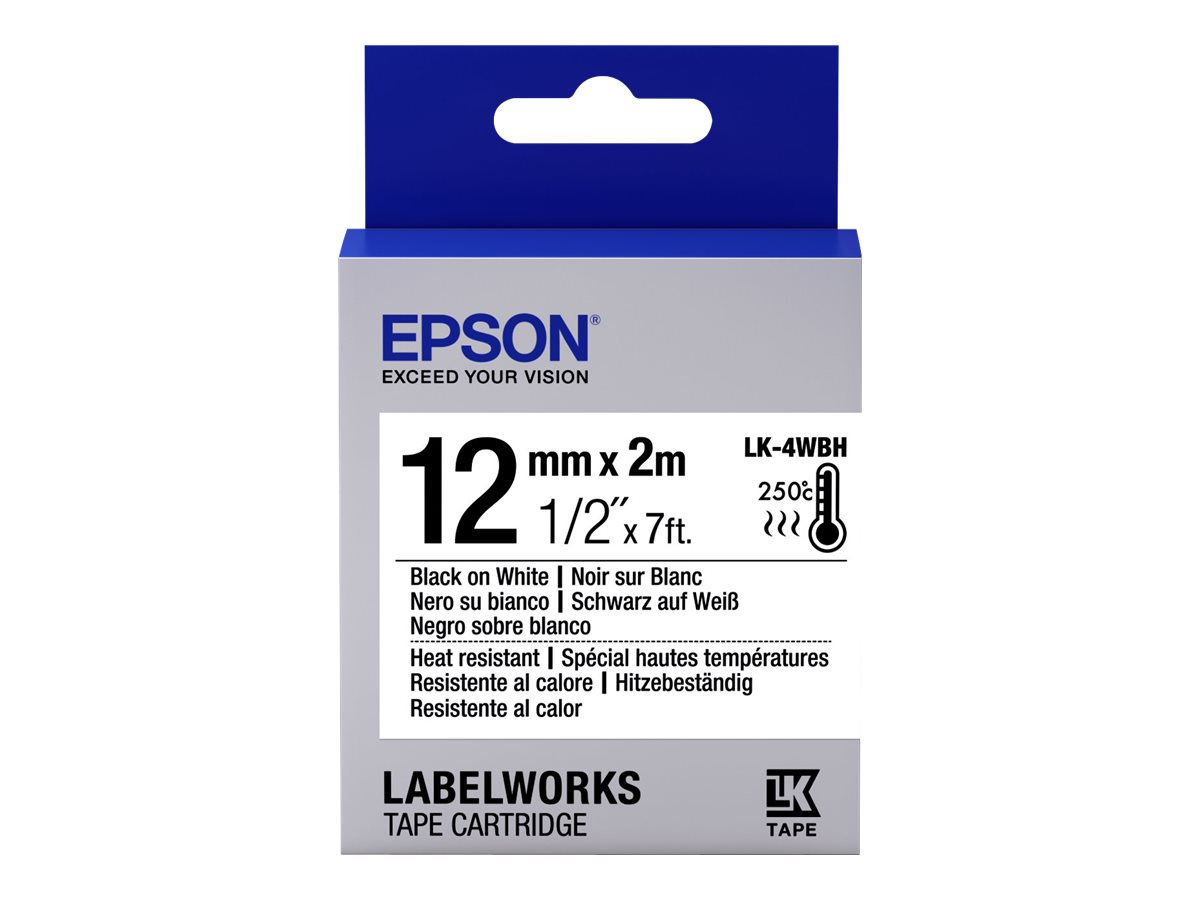 Epson LabelWorks LK-4WBH - Schwarz auf Weiß - Rolle (1,2 cm x 2 m) 1 Kassette(n) Etikettenband - für LabelWorks LW-1000, 300, 400, 600, 700, 900, K400, Z5000, Z5010, Z700, Z710, Z900