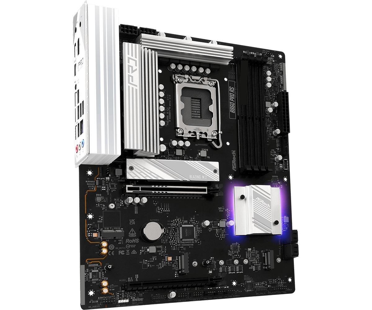 ASRock B860 PRO RS - Motherboard - ATX - LGA1851-Sockel - B860 Chipsatz - Bluetooth - Onboard-Grafik (CPU erforderlich), Ansicht 4