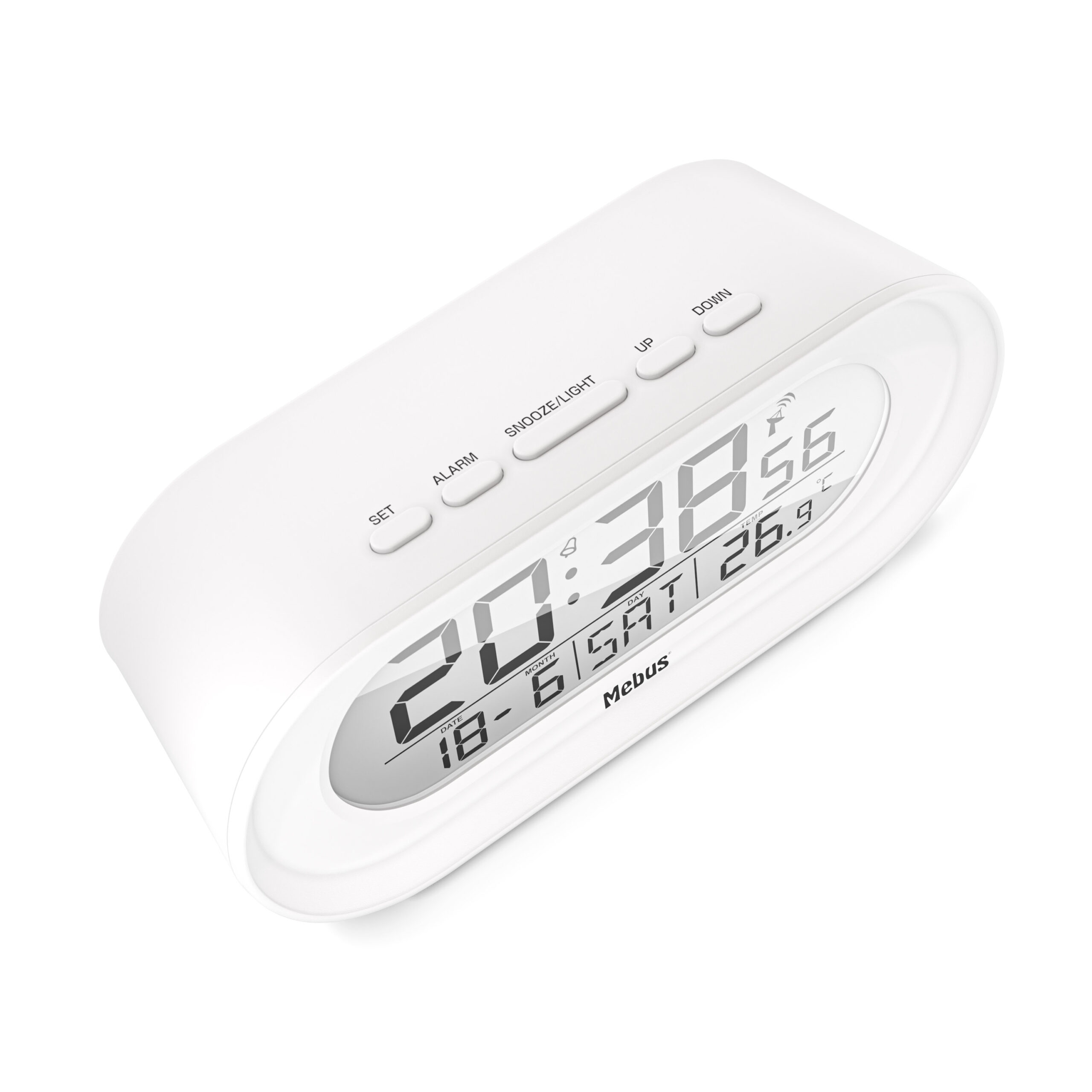 Mebus 25808 - Digitaler Wecker - Oval - Weiß - F - °C - Blau - Akku, Ansicht 3