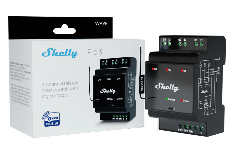 Shelly · Hutschiene·Wave Pro 3· Relais· max· 3 Phasen· 3x, Ansicht 2