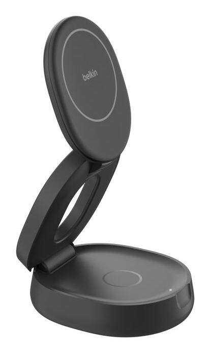 Belkin BoostCharge - Kabelloses Ladegerät - 2-in-1, Qi2, magnetisch, faltbar + AC-Netzteil - Schwarz, Ansicht 4