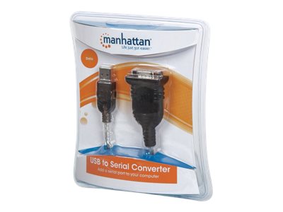 Manhattan USB-A to Serial Converter cable, 45cm, Male to Male, Serial/RS232/COM/DB9, Prolific PL-2303RA Chip, Black/Silver cable, Three Year Warranty, Blister - Kabel USB / seriell - USB (M)