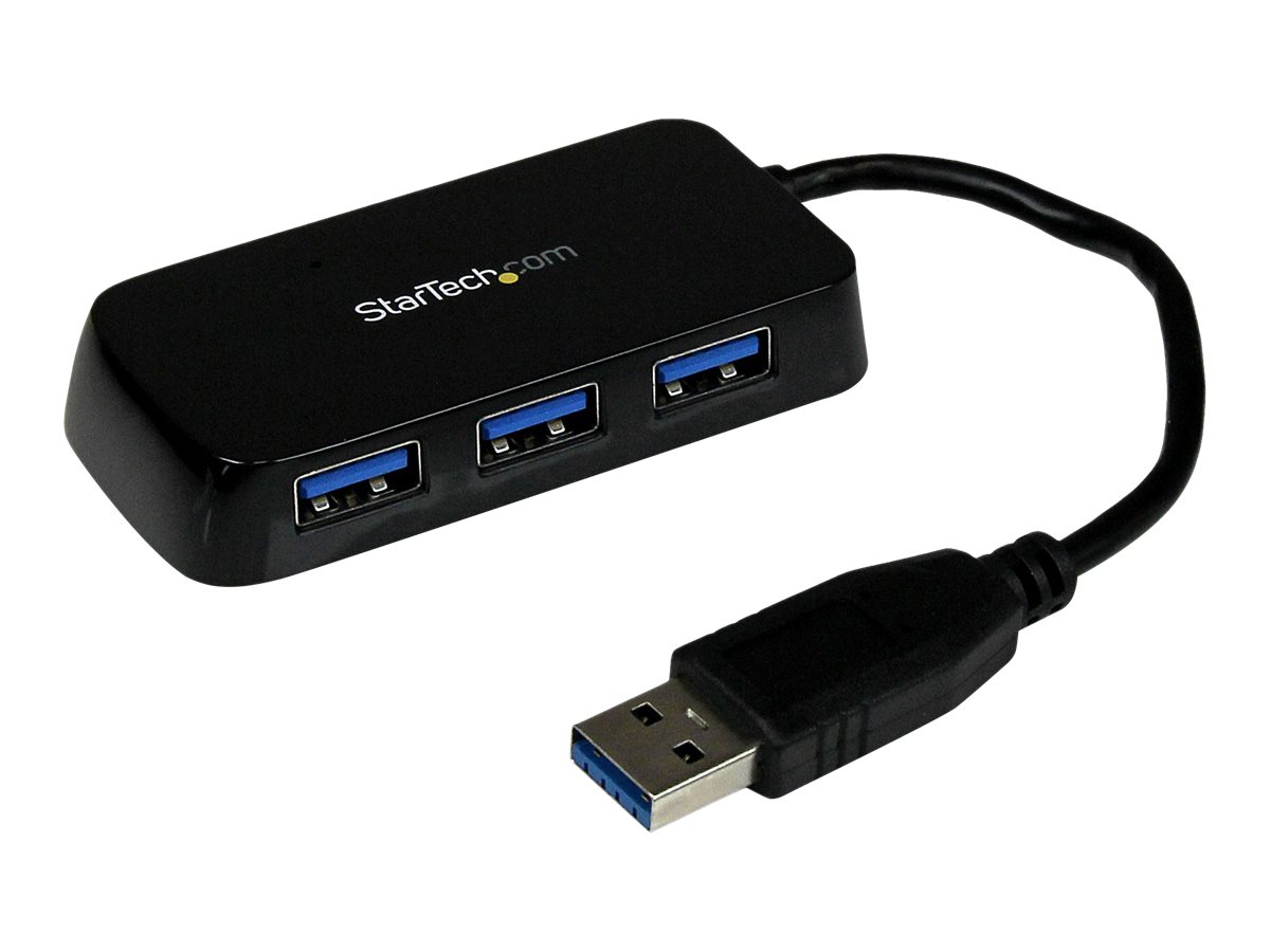 StarTech.com 4 Port USB 3.0 SuperSpeed Hub - Schwarz - Portabler externer Mini USB Hub mit eingebautem Kabel - Hub - 4 x SuperSpeed USB 3.0 - Desktop
