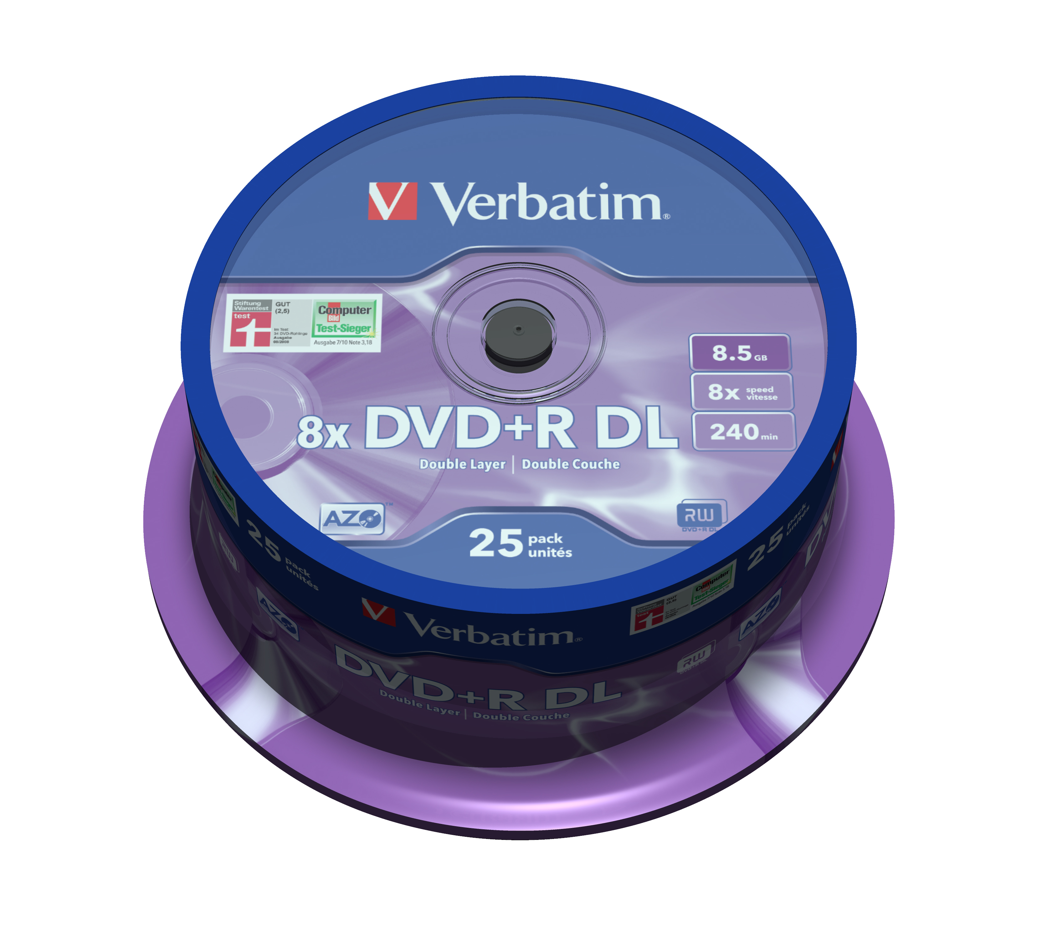 Verbatim 25 x DVD+R DL - 8.5 GB 8x - mattsilber, Ansicht 3