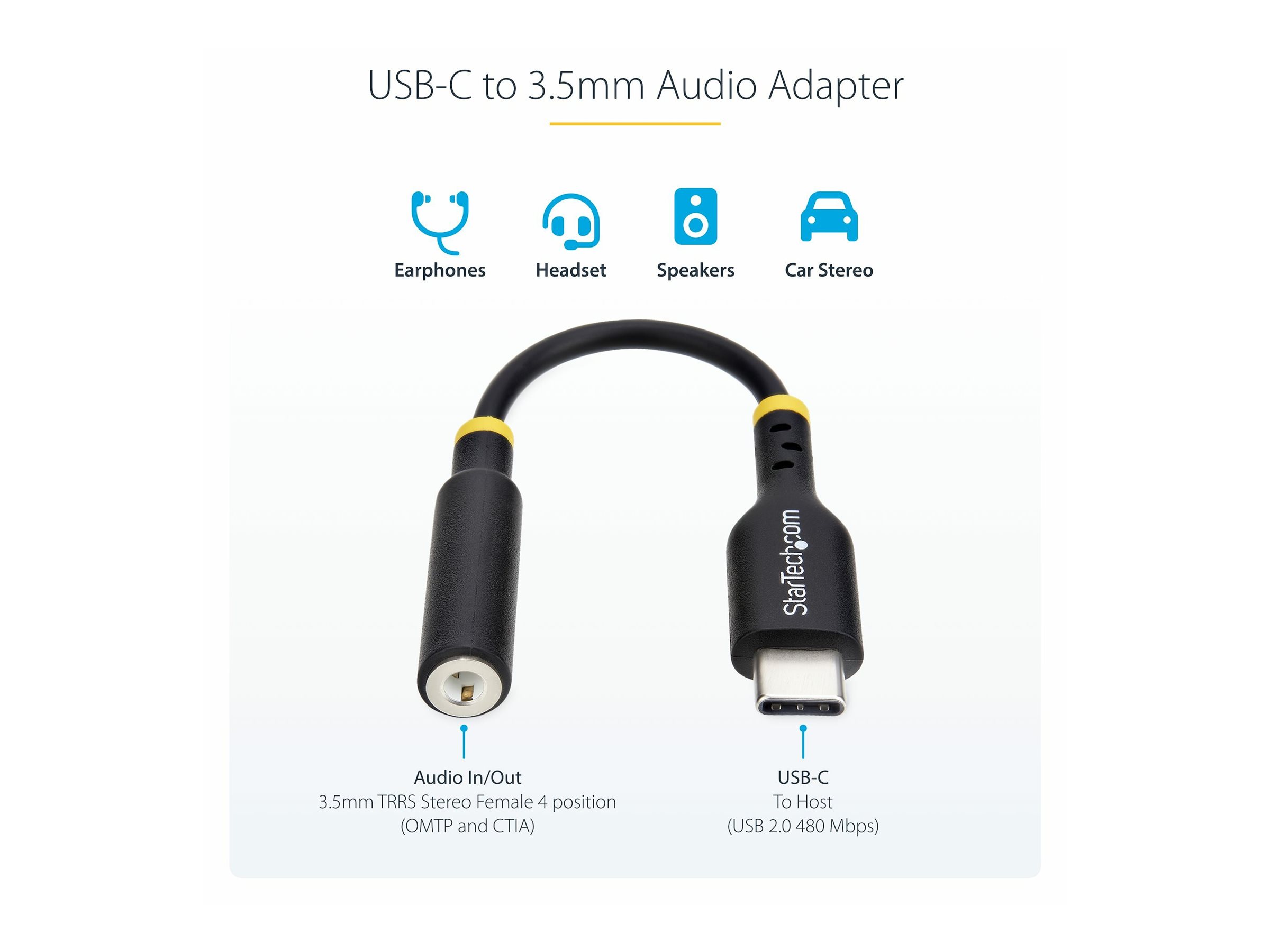 StarTech.com USB-C Audio Adapter to 3.5mm TRRS Jack Headphone Aux Dongle