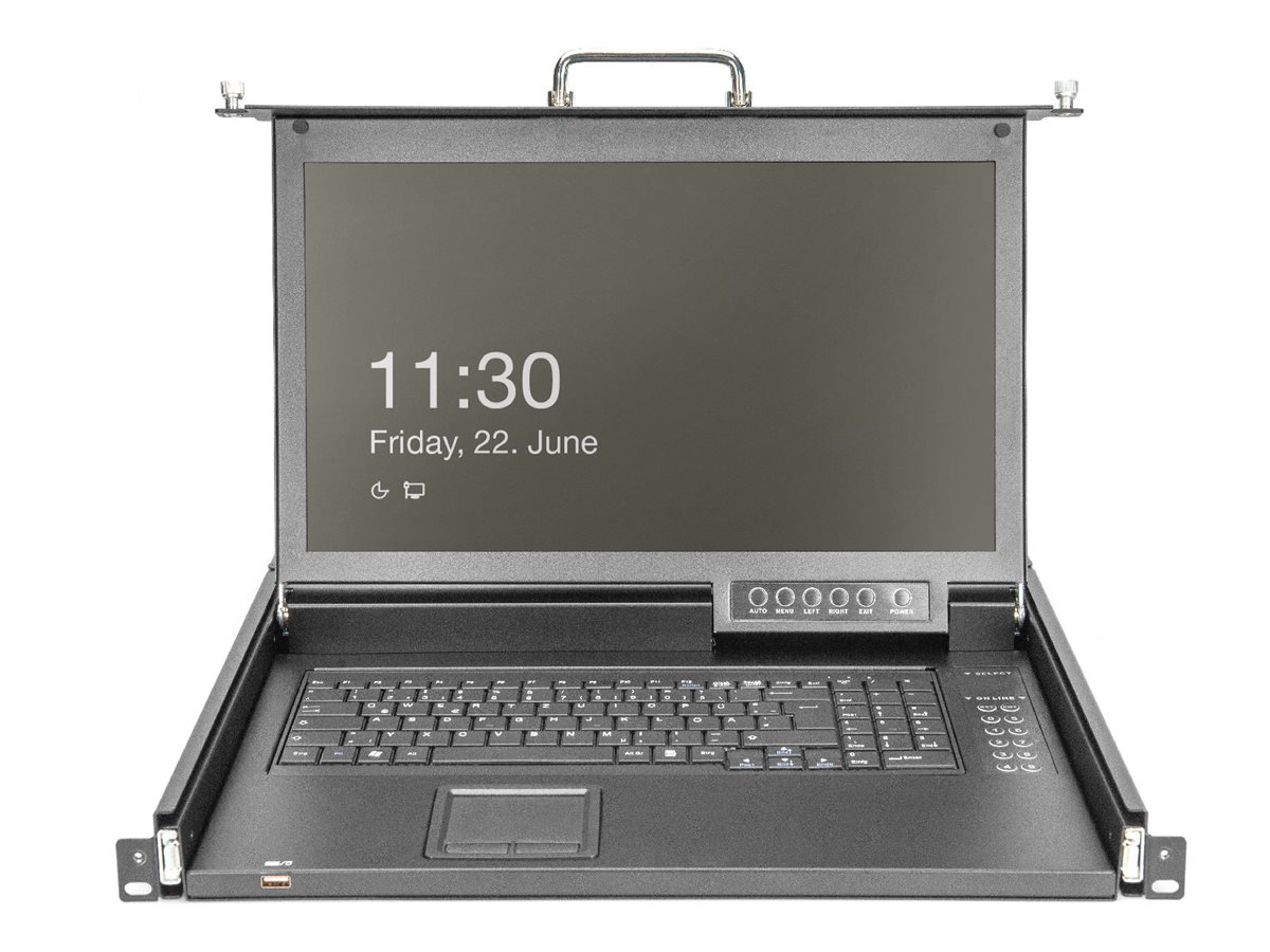 DIGITUS Modulare HD LCD KVM Konsole mit 17" TFT, 8-Port VGA KVM Anschluss, Touchpad, türkisches Tastaturlayout