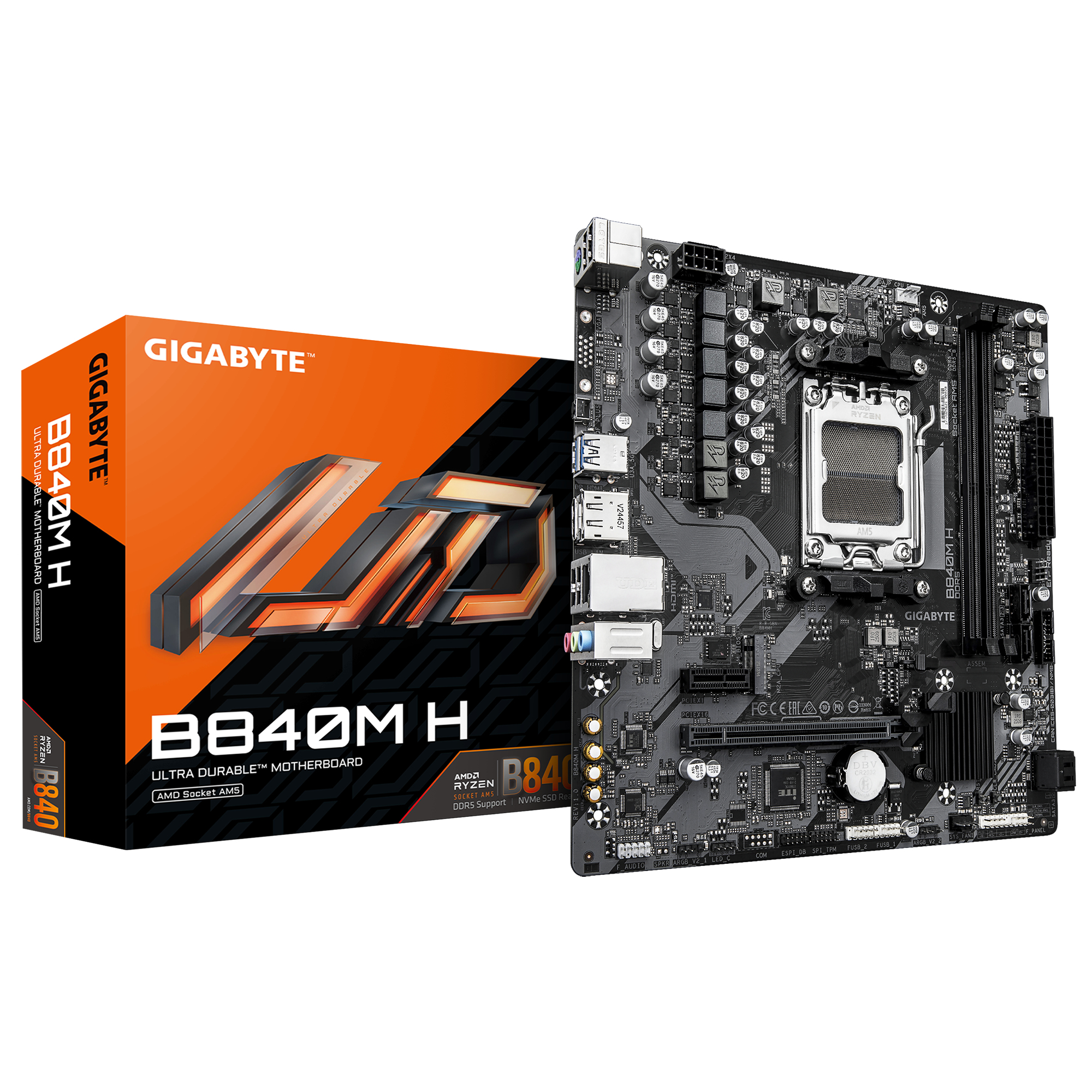 Gigabyte B840M H - Motherboard - micro ATX - Socket AM5 - AMD B840 Chipsatz - USB 3.2 Gen 1 - Gigabit LAN, Ansicht 2