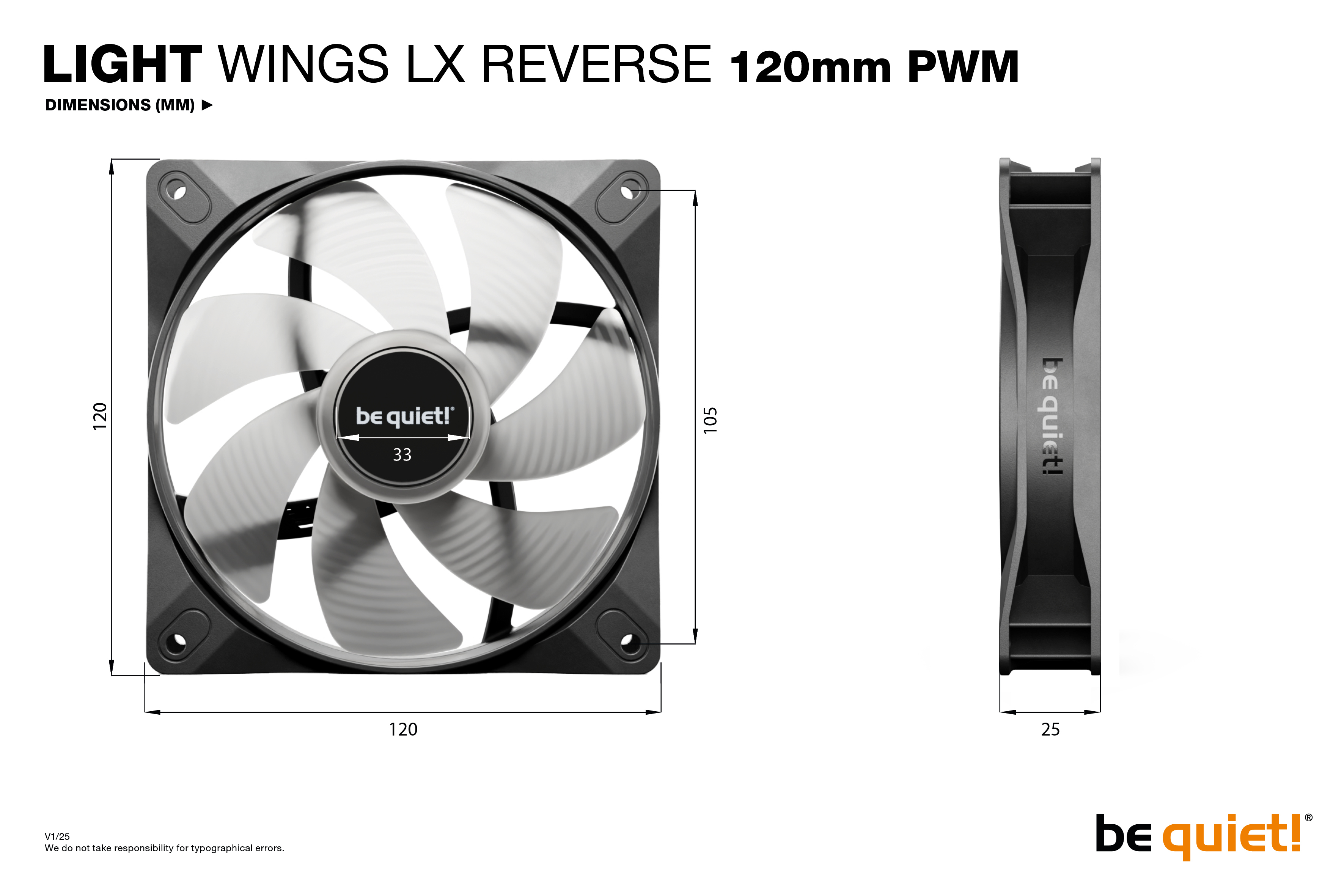 Be Quiet! 120mm Light Wings LX PWM Reverse Black - Gehäuse-Lüfter - 28,5 dB, Ansicht 2