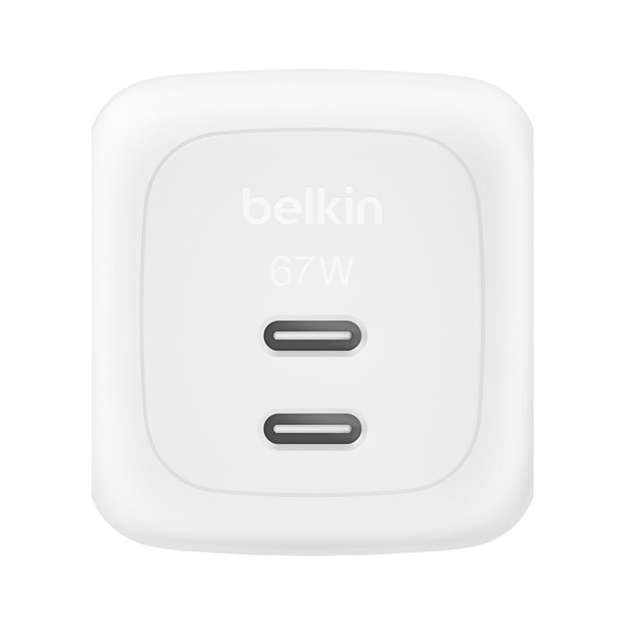 Belkin BoostCharge Pro - Netzteil - GaN - 67 Watt - Fast Charge, PD 3.1/PPS - 2 Ausgabeanschlussstellen (2 x USB-C) - Weiß, Ansicht 2