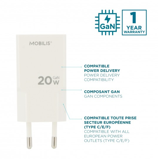 Mobilis Energia Charger 20W Wall USB-C white - Ladegerät, Ansicht 4