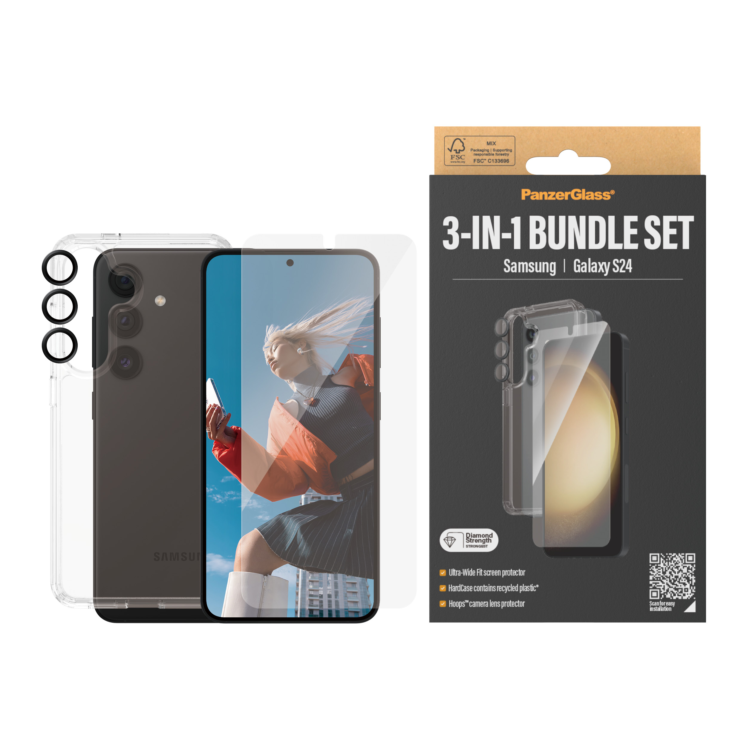 PanzerGlass 3-in-1 Schutzpacket - hintere Abdeckung für Samsung Galaxy S24 - ultraweite Passform mit EasyAligner, Ansicht 4