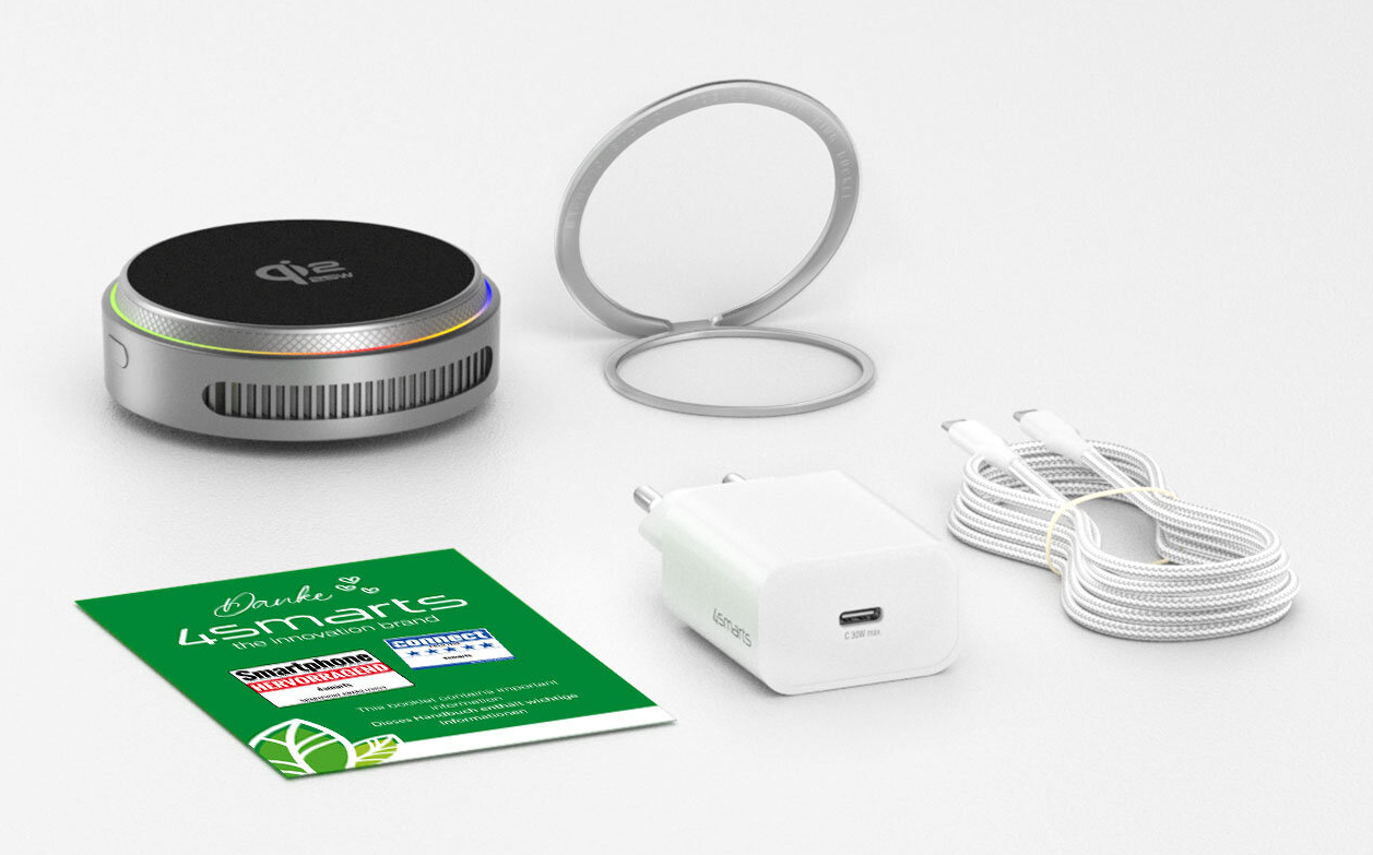 4smarts Qi2 25W MagSafe Ladegeraet-Set mit Kühlung RGB -grau, Ansicht 4