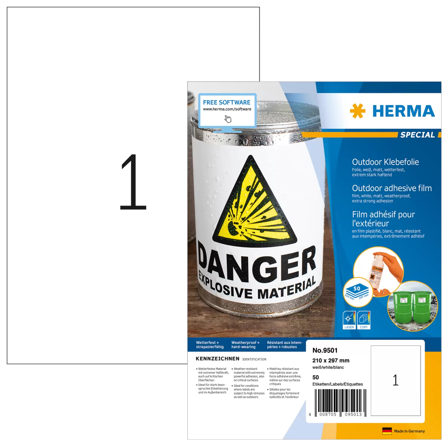 HERMA Special Outdoor Klebefolie - Matt - selbstklebend - weiß - A4 (210 x 297 mm), Ansicht 2