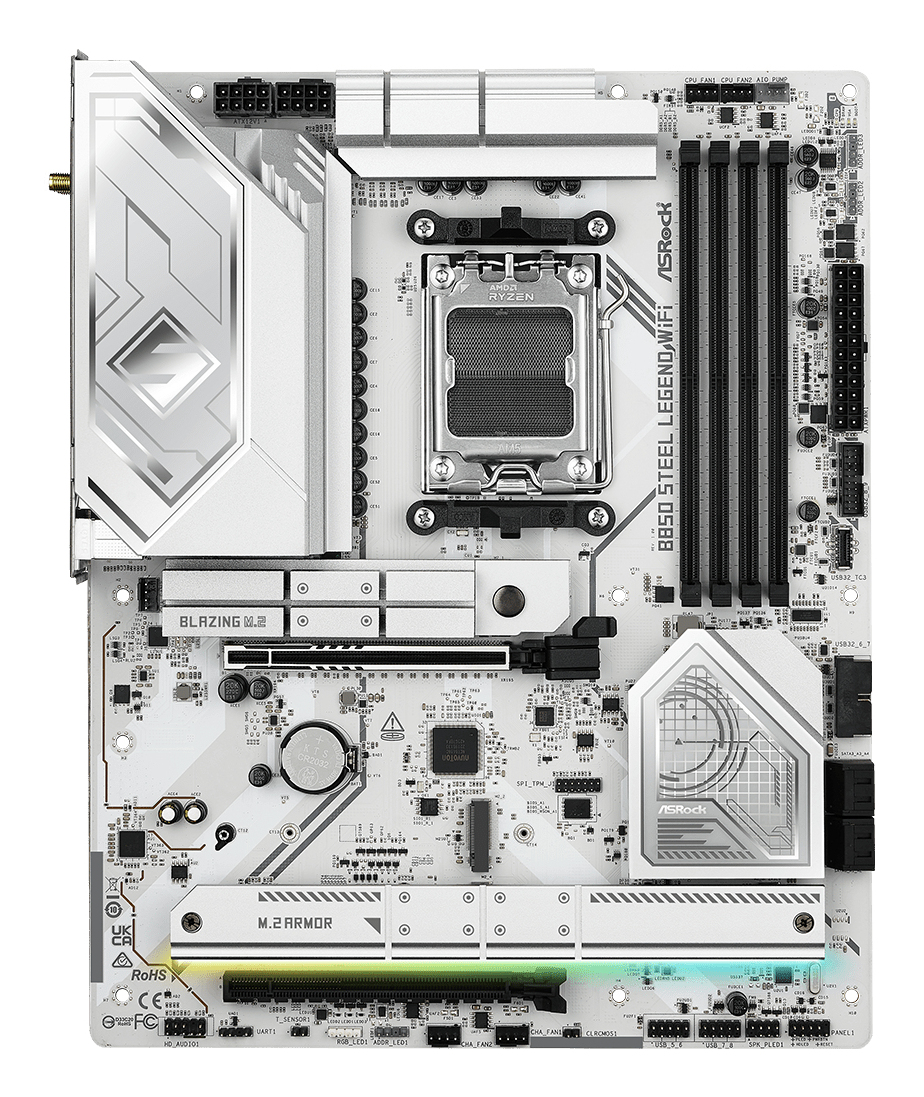 ASRock B850 STEEL LEGEND WIFI - Motherboard - ATX - Socket AM5 - AMD B850 Chipsatz - Wi-Fi 7, Bluetooth, 2.5 Gigabit LAN, Ansicht 3