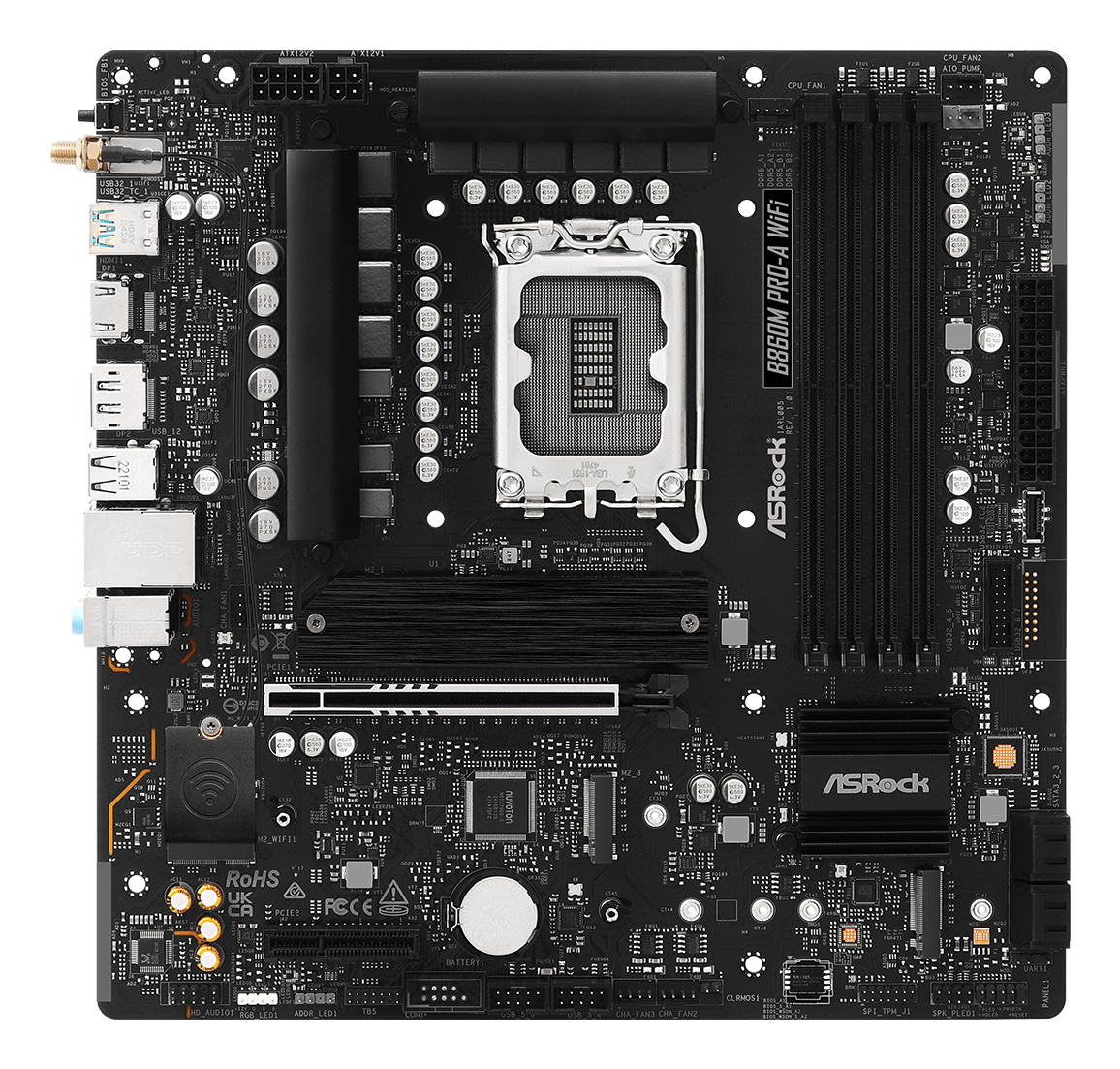 ASRock B860M Pro-A WiFi 1851 mATX HDMI/DP DDR5 - Micro/Mini/Flex-ATX - DDR5, Ansicht 3