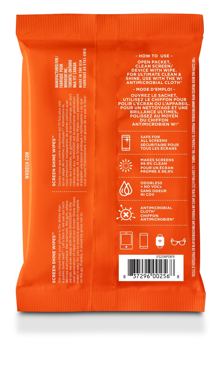 WHOOSH! Screen Shine Wipes - Geräte-Reinigungstücher - Handy/Smartphone - Orange - Universal - 101,6 mm - 76 mm, Ansicht 2