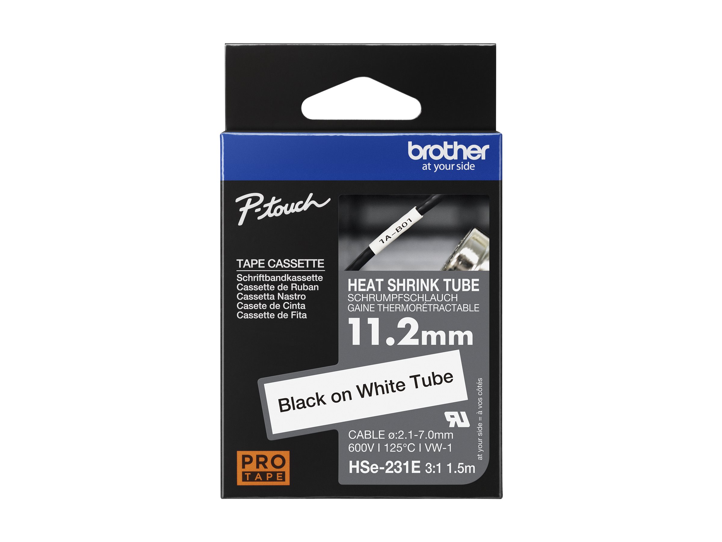 Brother HSe-231E - Schwarz auf Weiß - Rolle (1,12 cm x 1,5 m)