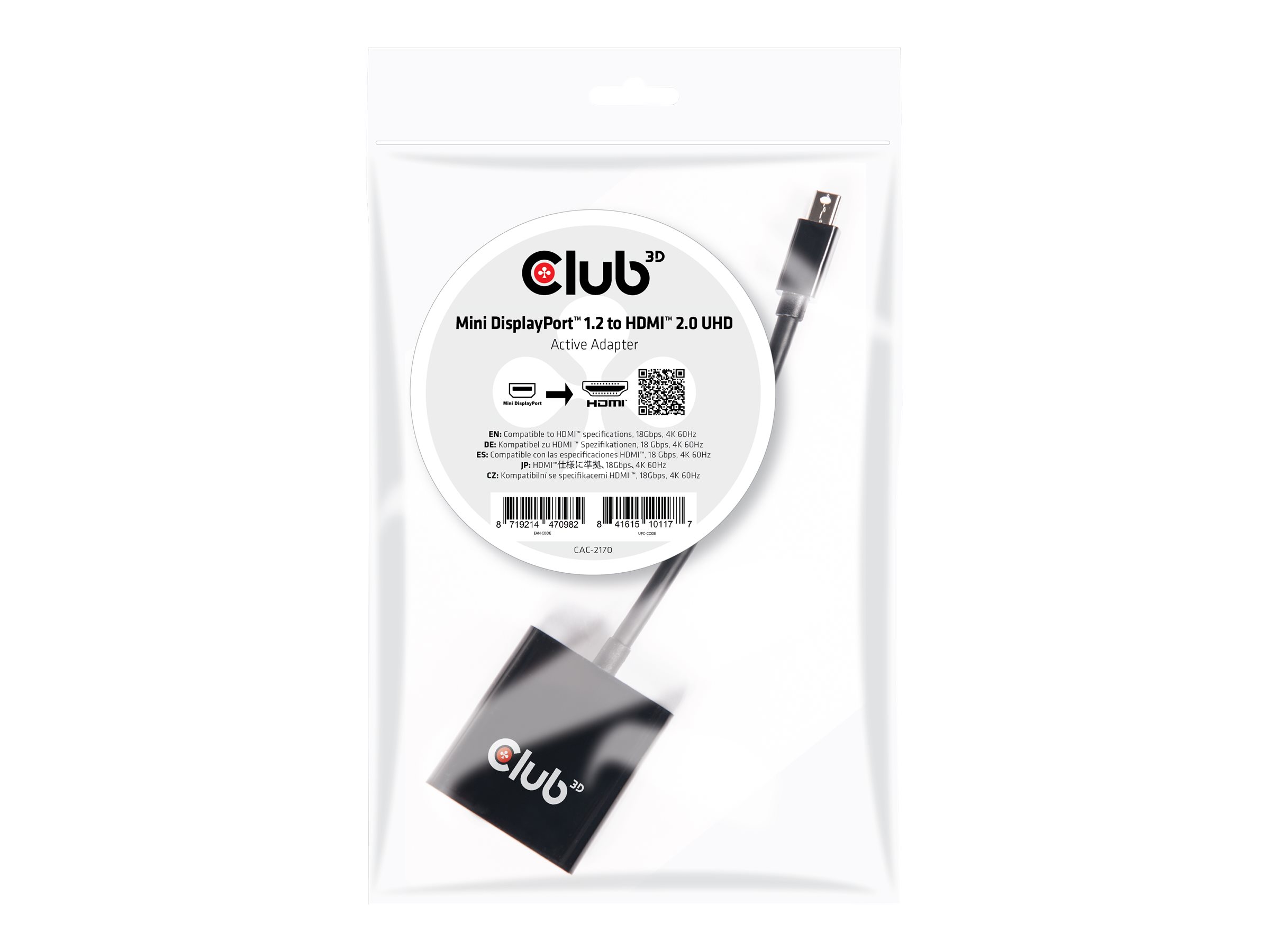 Club 3D Adapter MiniDisplayPort > HDMI 2.0 3D 4K60Hz aktiv Polybeutel (CAC-2170)