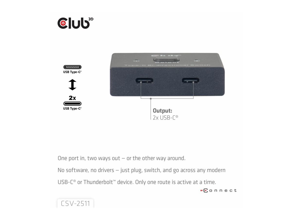 Club 3D CSV-2511 - Video-Schalter - bidirektional, + Daten + PD, Ansicht 3