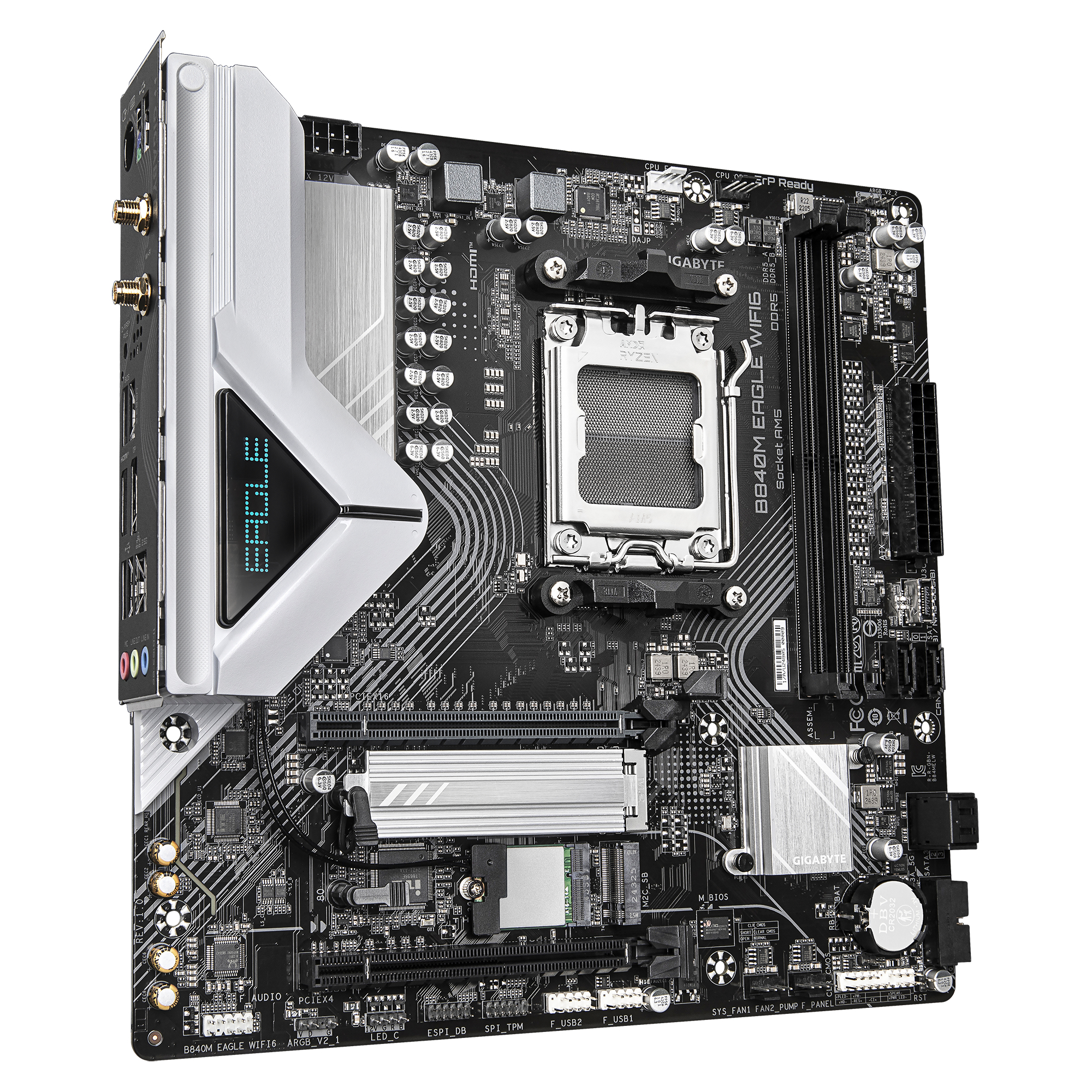 Gigabyte B840M EAGLE WIFI6 - Motherboard - micro ATX - Socket AM5 - AMD B840 Chipsatz - USB-C 3.2 Gen 1, USB 3.2 Gen 1, Ansicht 3