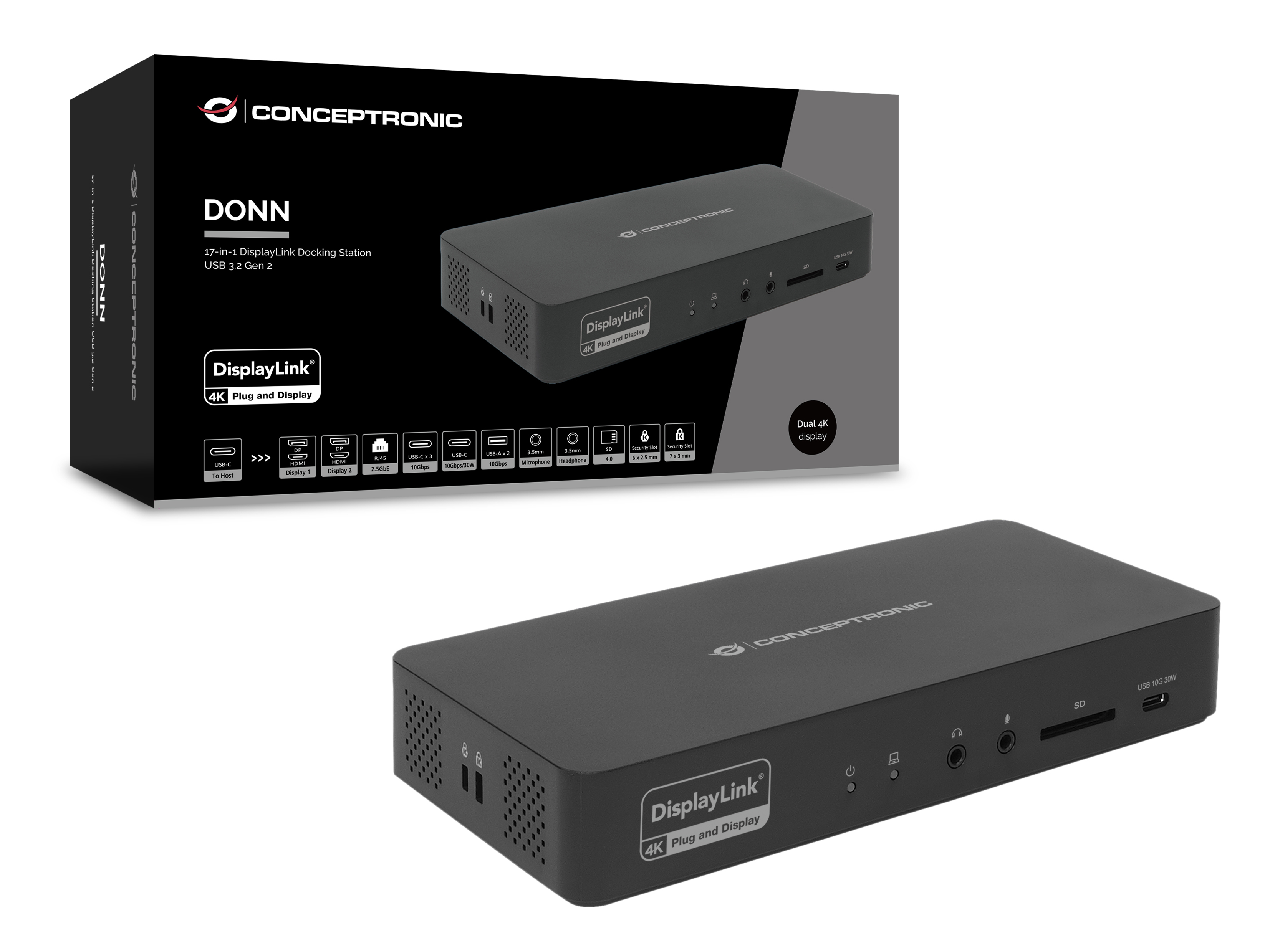 Conceptronic 17-1 Dock USB-C->HDMI DP 4K/60Hz GbE USB-C sw, Ansicht 4