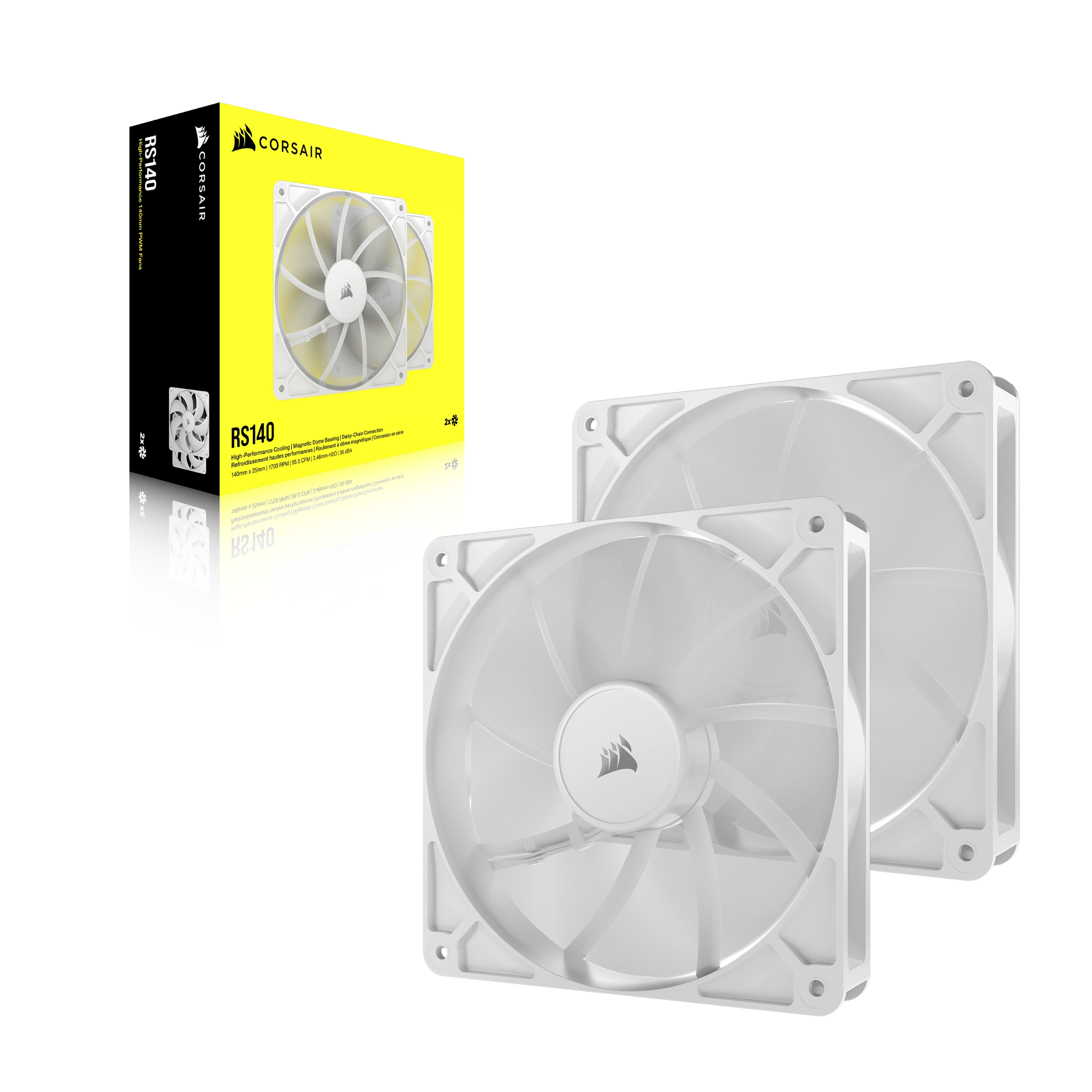 Corsair Lüfter 140*140*25 RS140 white PWM Dual Pack - 36 dB, Ansicht 2