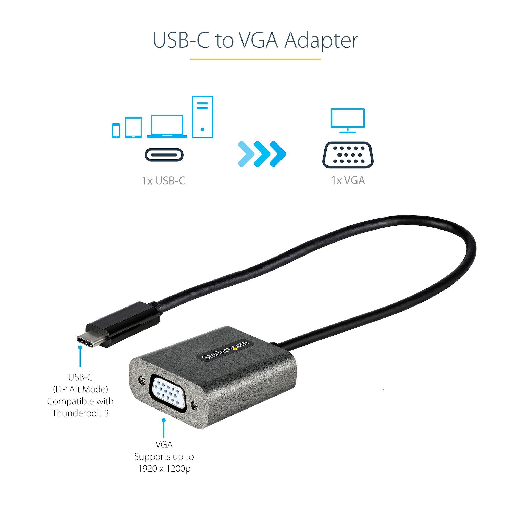 StarTech.com USB-C auf VGA Adapter - 1080p USB Typ C zu VGA Adapter Dongle - USB-C (DP Alt Modus), Ansicht 4