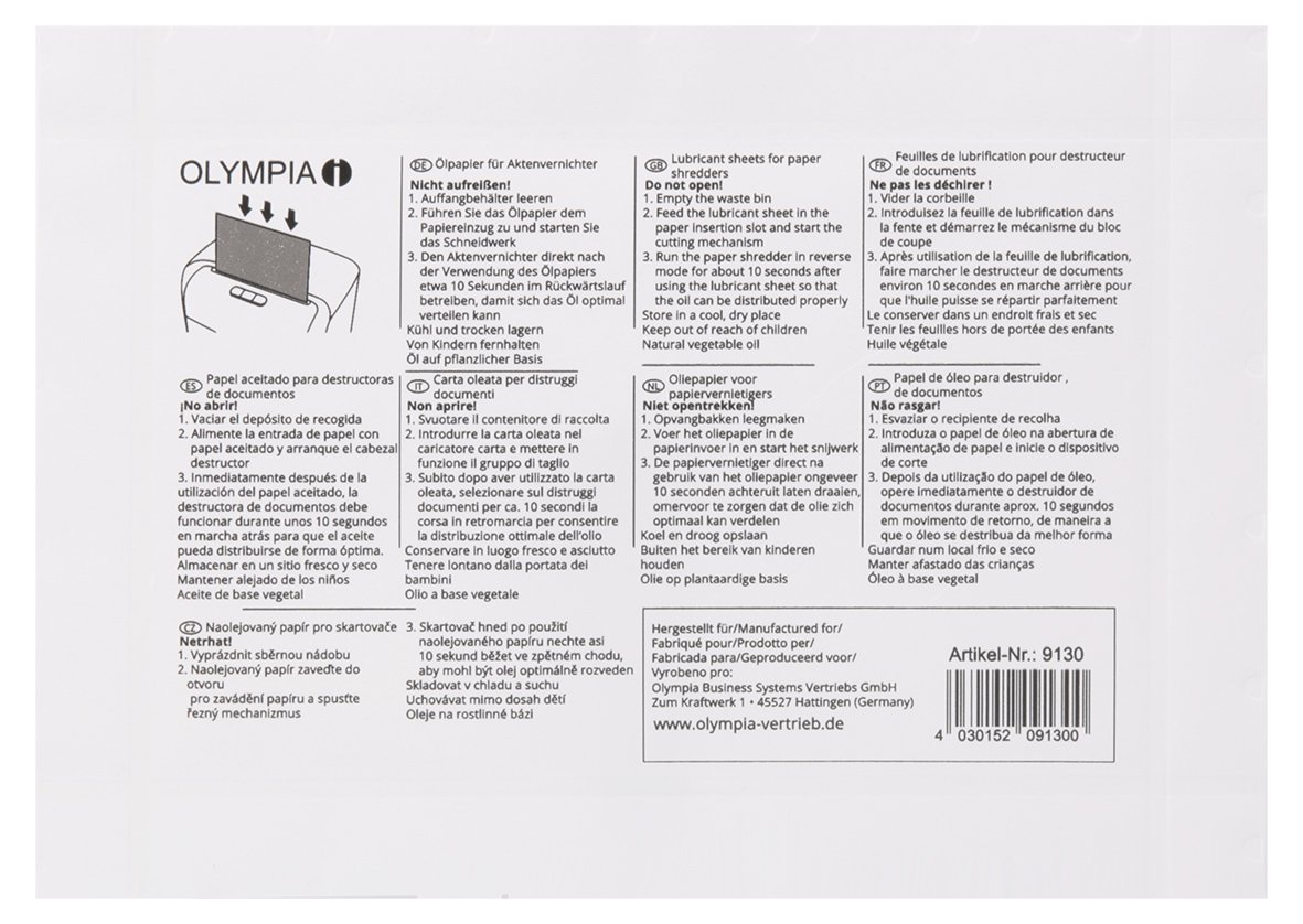 Olympia Aktenvernichter-Ölpapier (Packung mit 12), Ansicht 3