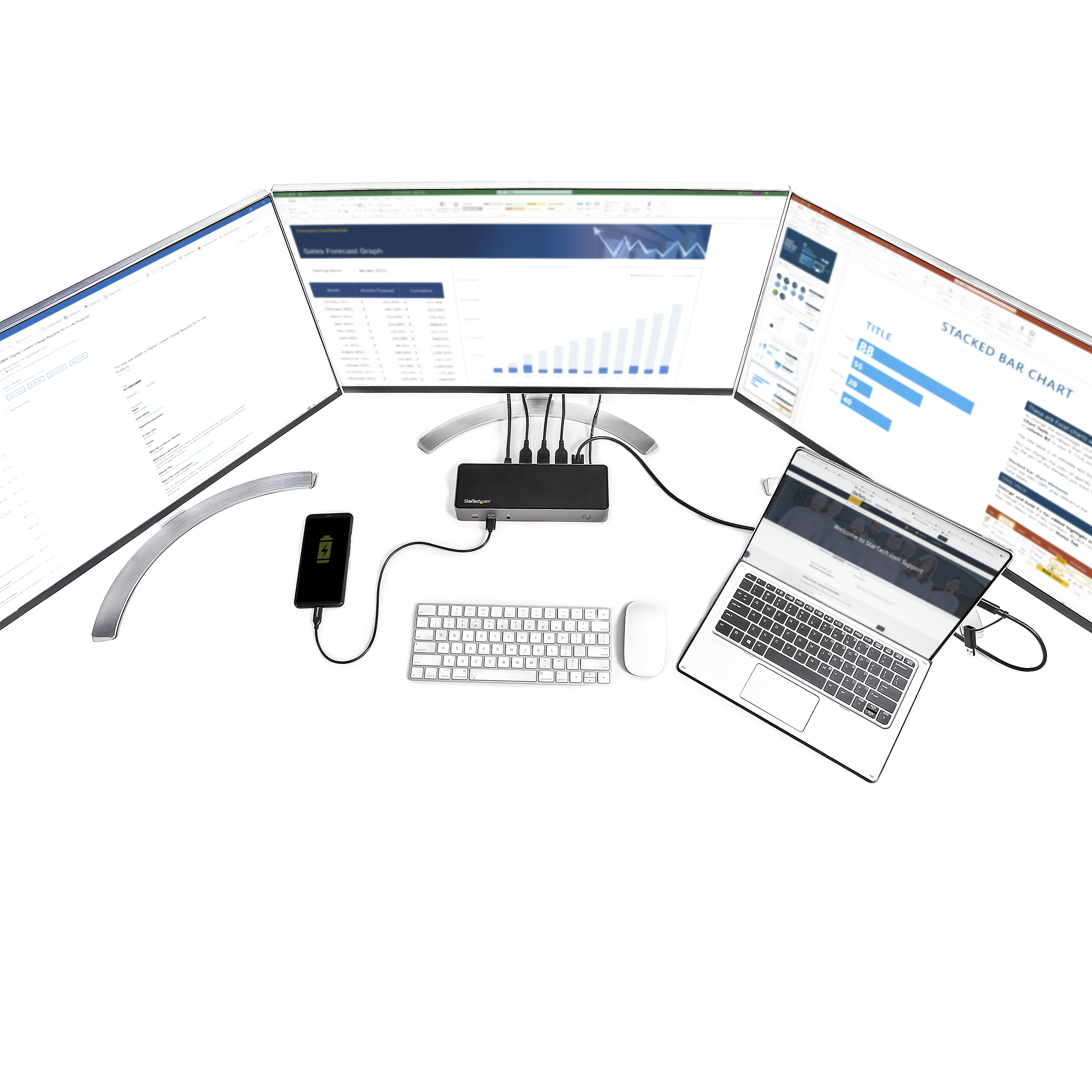StarTech.com USB-C USB-A Dock - Hybrid Universal Triple Monitor Laptop Docking Station DP & HDMI 4K 60 Hz, Ansicht 2