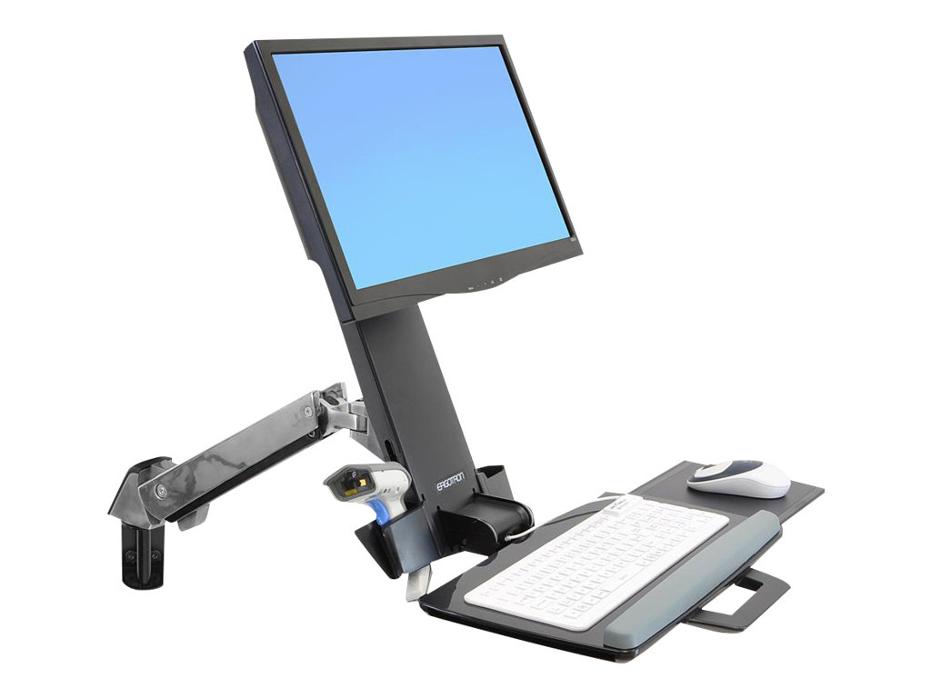Ergotron Befestigungskit (Handgelenkkissen Schienenmontage Halterungsset höhenverstellbare Halterung Tastaturablage mit linkerrechter Mausablage Ablage für Barcode-Scanner und Maus Combo Schwenkarm) - für LCD-Display  PC-Ausrüstung - Polished Alum