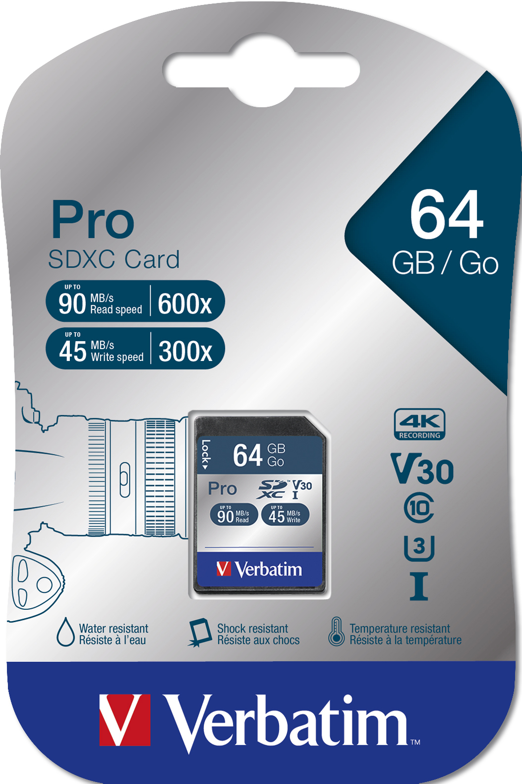 Verbatim PRO - Flash-Speicherkarte - 64 GB - UHS Class 3 / Class10, Ansicht 2