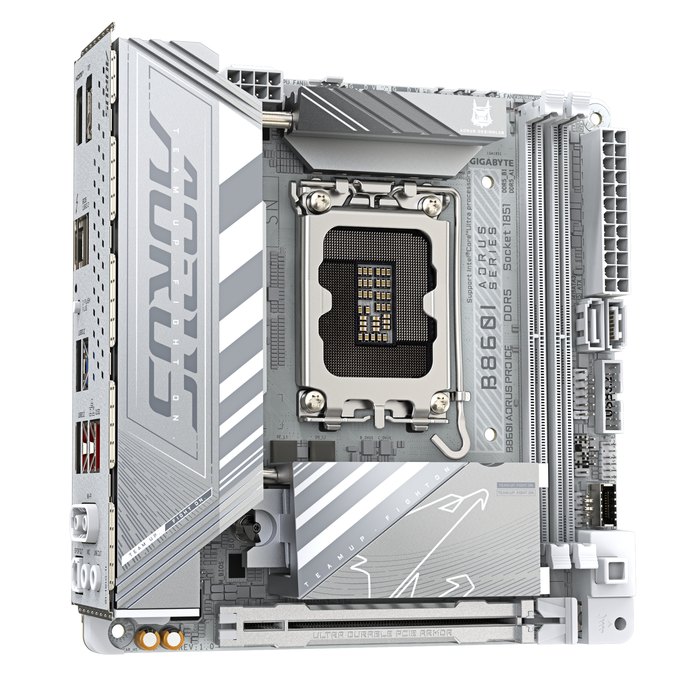 Gigabyte AORUS B860I PRO ICE - Motherboard - Mini-ITX - LGA1851-Sockel - B860 Chipsatz - USB4, USB-C 3.2 Gen2, Ansicht 3