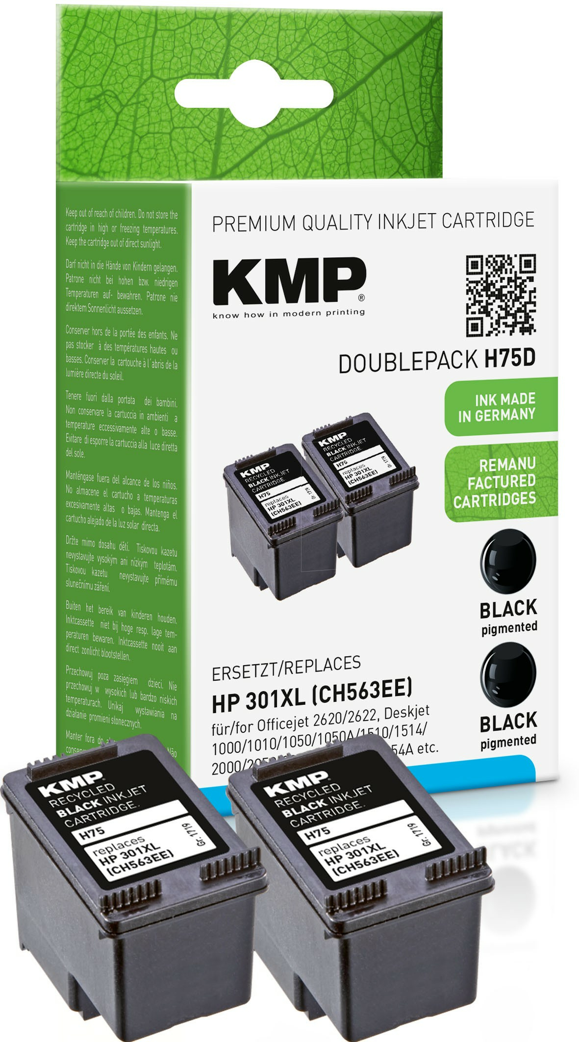 KMP DOUBLEPACK H75D - 2er-Pack - 8 ml - XL - Schwarz - kompatibel - Tintenpatrone (Alternative zu: HP 301XL, HP CH563EE), Ansicht 3