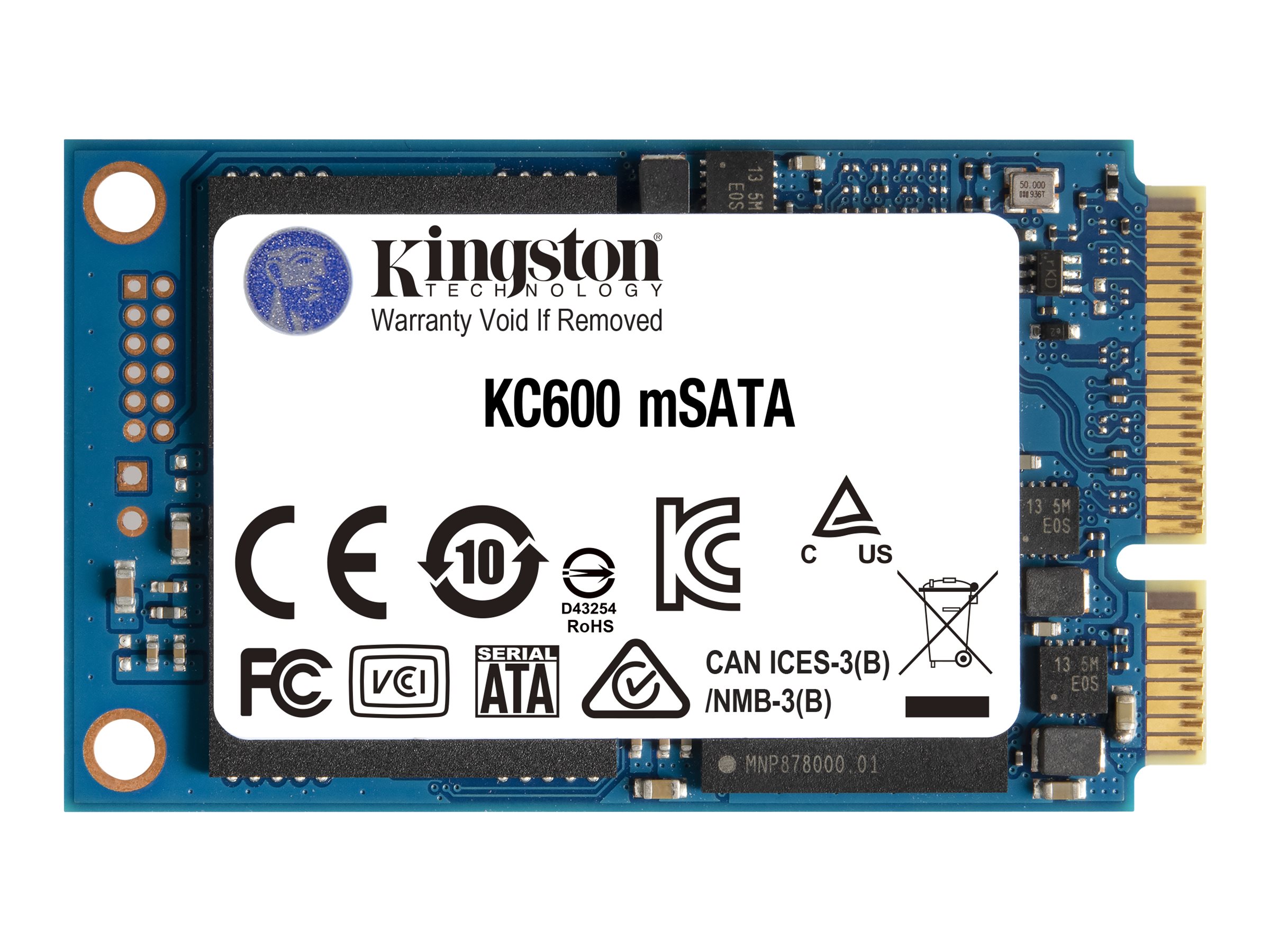 Kingston KC600 - SSD - verschlüsselt - 512 GB - intern - mSATA - SATA 6Gb/s - 256-Bit-AES - Self-Encrypting Drive (SED)