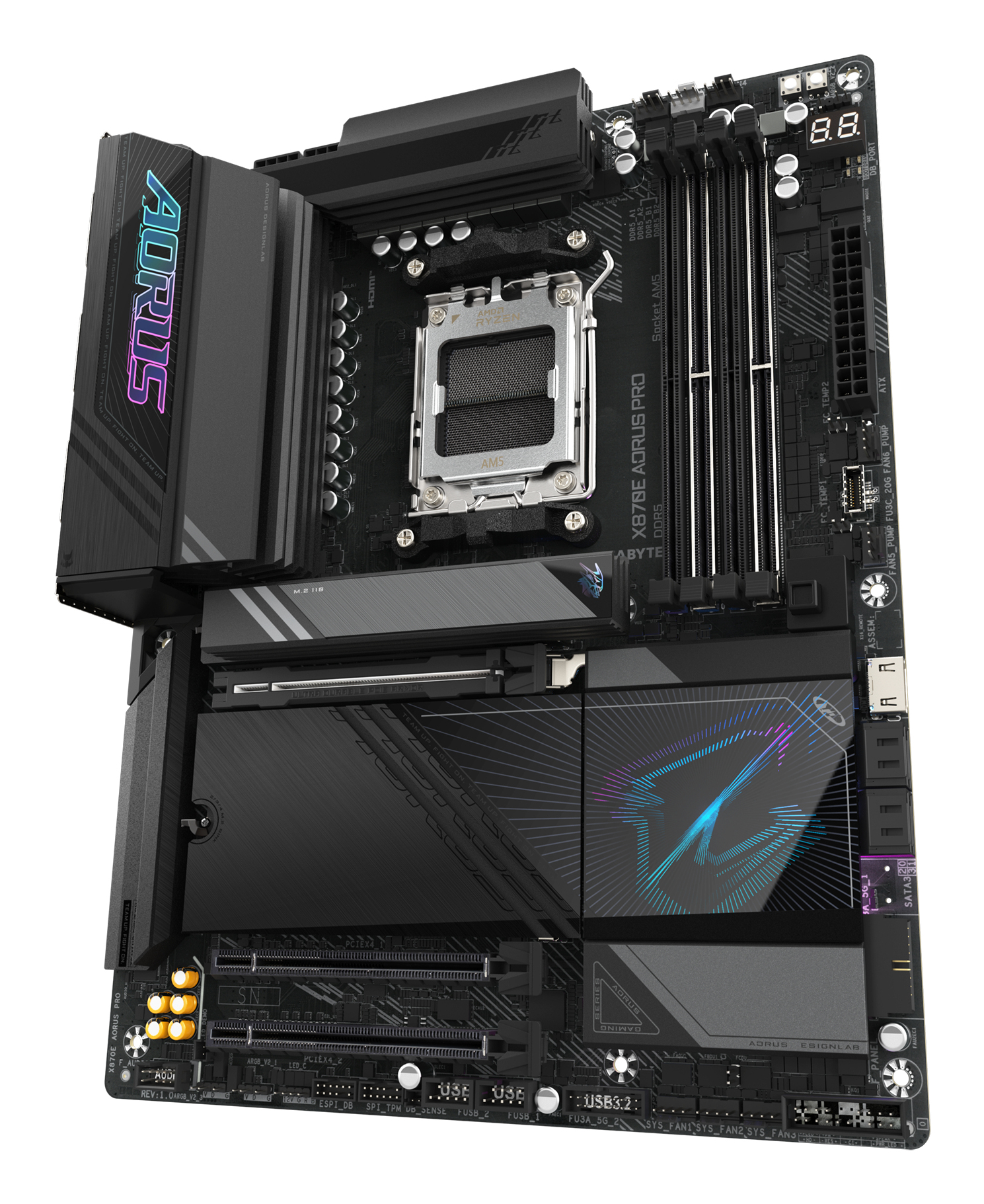 Gigabyte AORUS X870E PRO - Motherboard - ATX - Socket AM5 - AMD X870E Chipsatz - USB-C 3.2 Gen 2x2, USB4, USB 3.2 Gen 1, Ansicht 4