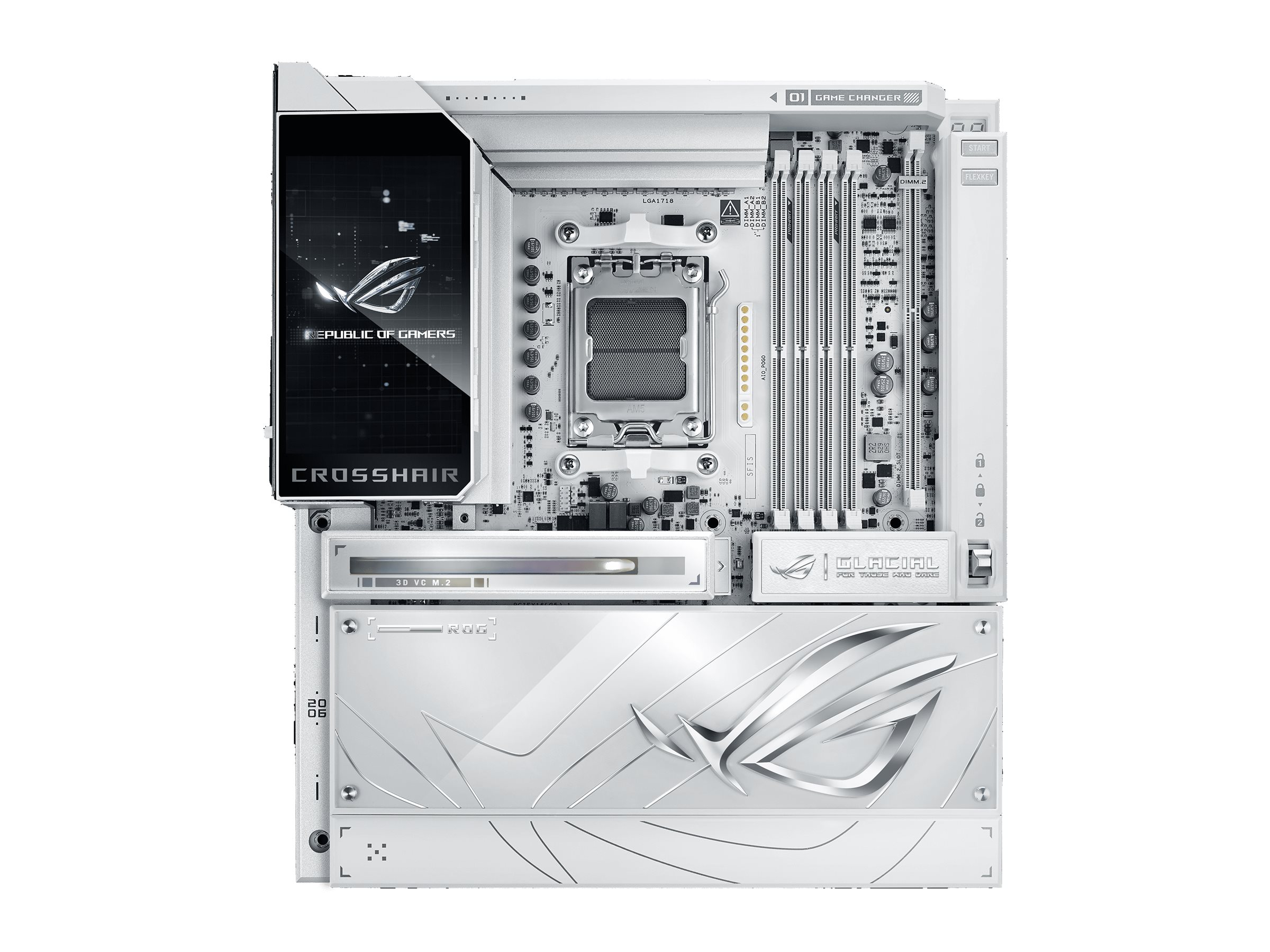 ASUS ROG CROSSHAIR X870E GLACIAL - Motherboard - E-ATX - Socket AM5 - AMD X870E Chipsatz - USB4, USB-C 3.2 Gen2, USB 3.2 Gen 2, USB 3.2 Gen 1, USB-C 3.2 Gen 2x2 - Wi-Fi 7, Bluetooth, 2 x 10 Gigabit LAN - Onboard-Grafik (CPU erforderlich)