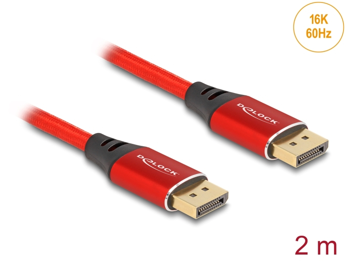 Delock DisplayPort Kabel 16K 60 Hz 2 m rot Metall, Ansicht 4