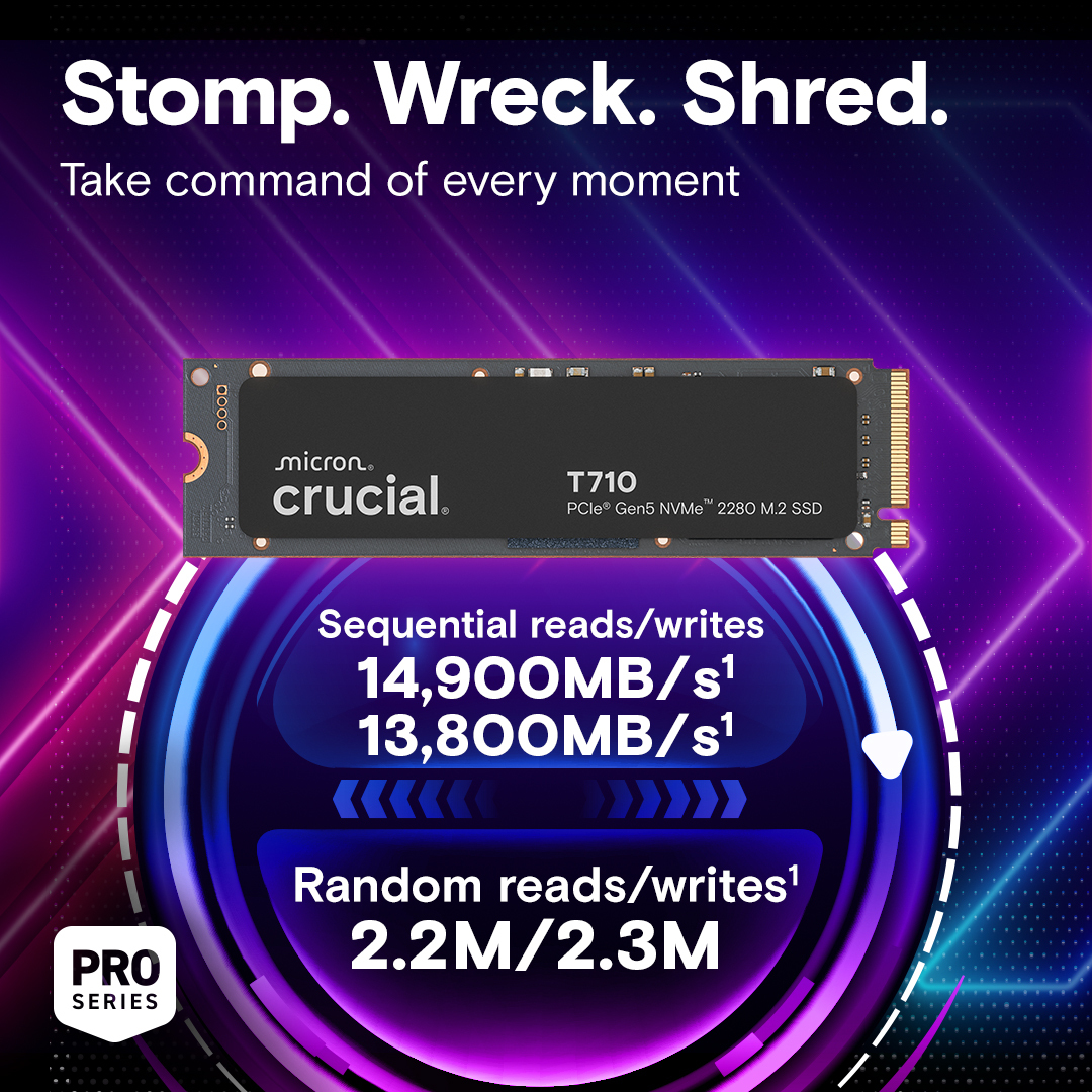 Crucial T710 - SSD - verschlüsselt - 2 TB - intern - M.2 2280 - PCI Express 5.0 (NVMe), Ansicht 2