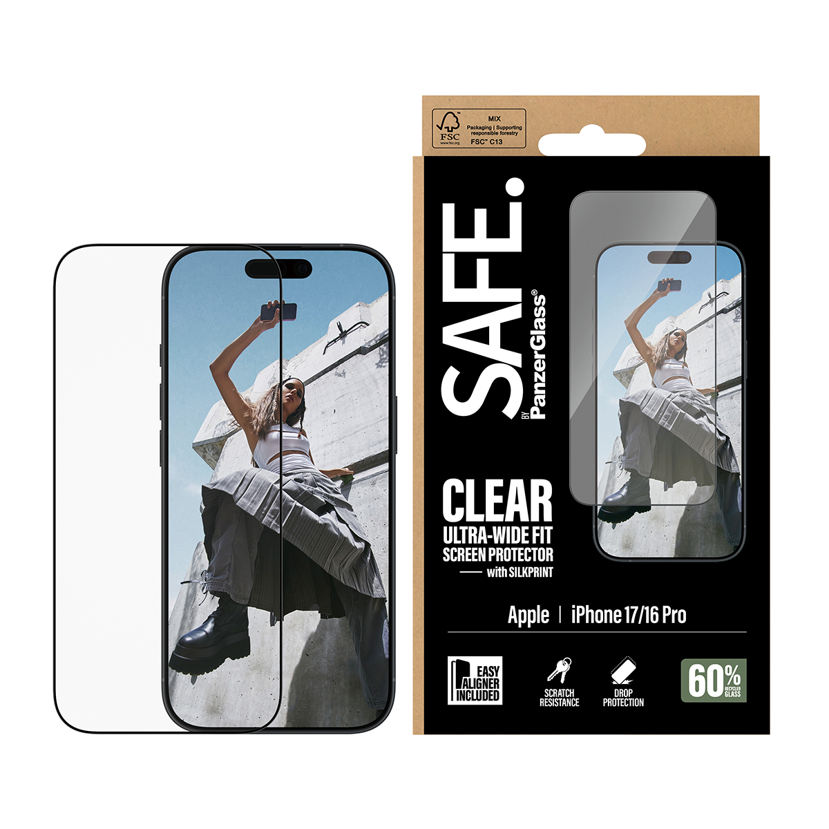 PanzerGlass SAFE. Screen Protector w. black Frame iPhone 17/16 Pro, Ansicht 4