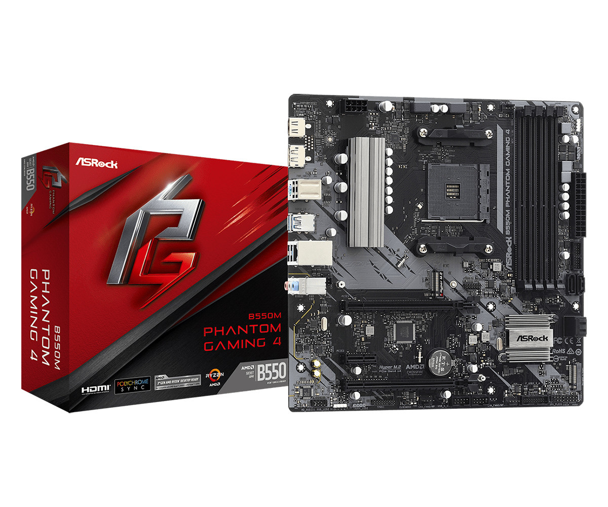 ASRock B550M Phantom Gaming 4 - AMD - Socket AM4 - AMD Ryzen 3 - AMD Ryzen 5 - AMD Ryzen 7 - 3rd Generation AMD Ryzen 9 