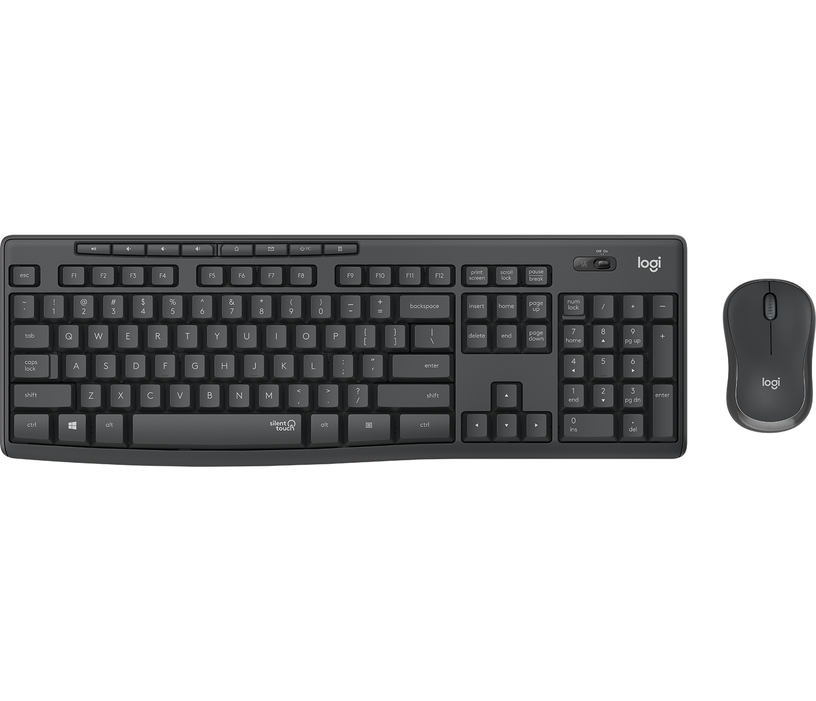 Logitech MK295 Silent Wireless Combo, Volle Größe (100%), Kabellos, RF Wireless, Graphit, Maus enthalten