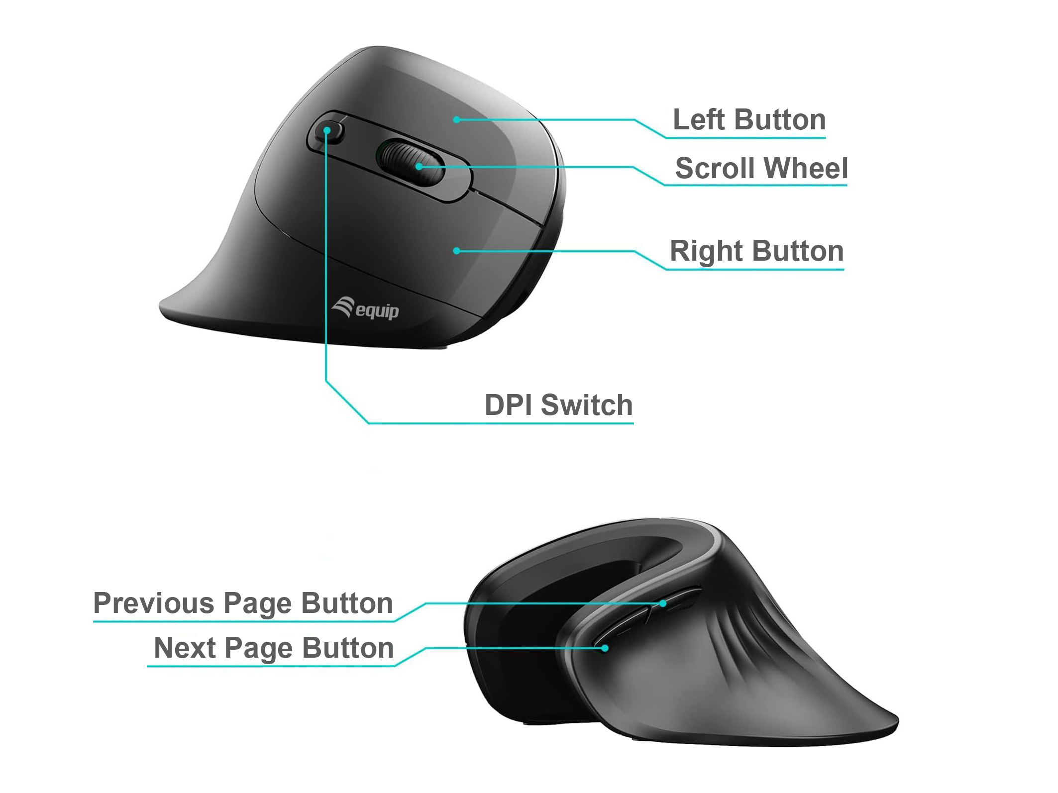 Equip Ergonomische Maus USB-A/-C Stker Rechts schwarz - Maus - 6 Tasten, Ansicht 4