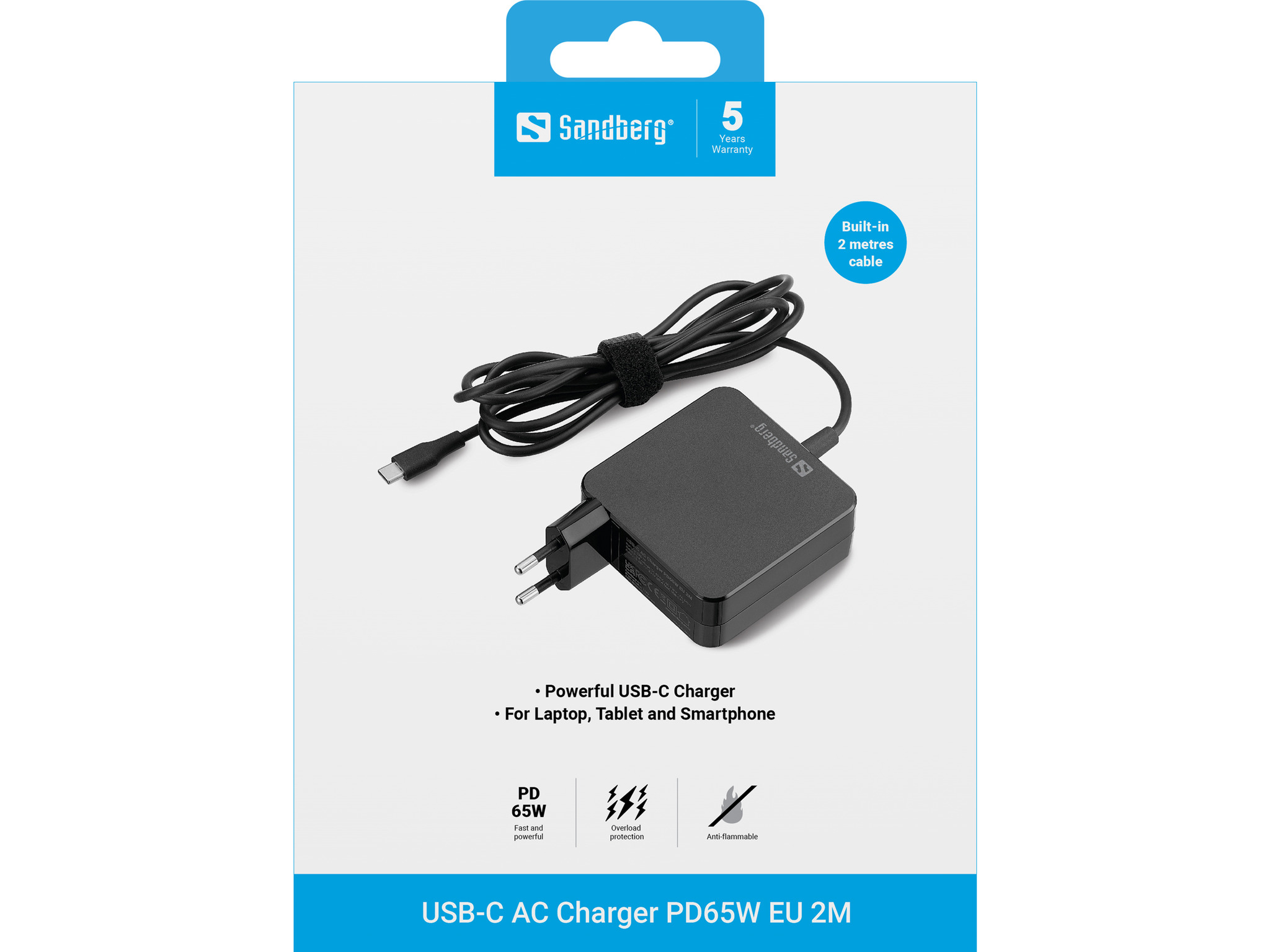 SANDBERG Netzteil - 2m - 65 Watt - 3.25 A - PD (24 pin USB-C), Ansicht 3